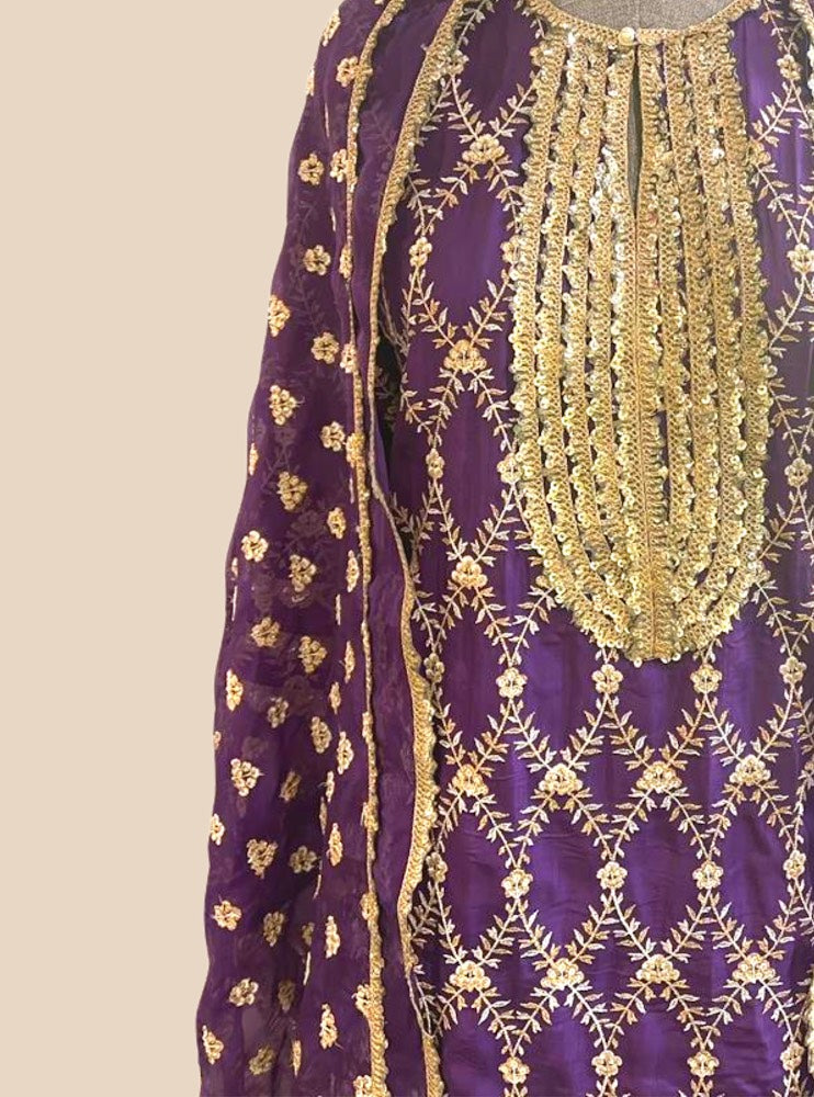 Kajra Silk Purple Short Kurta with Garara Set