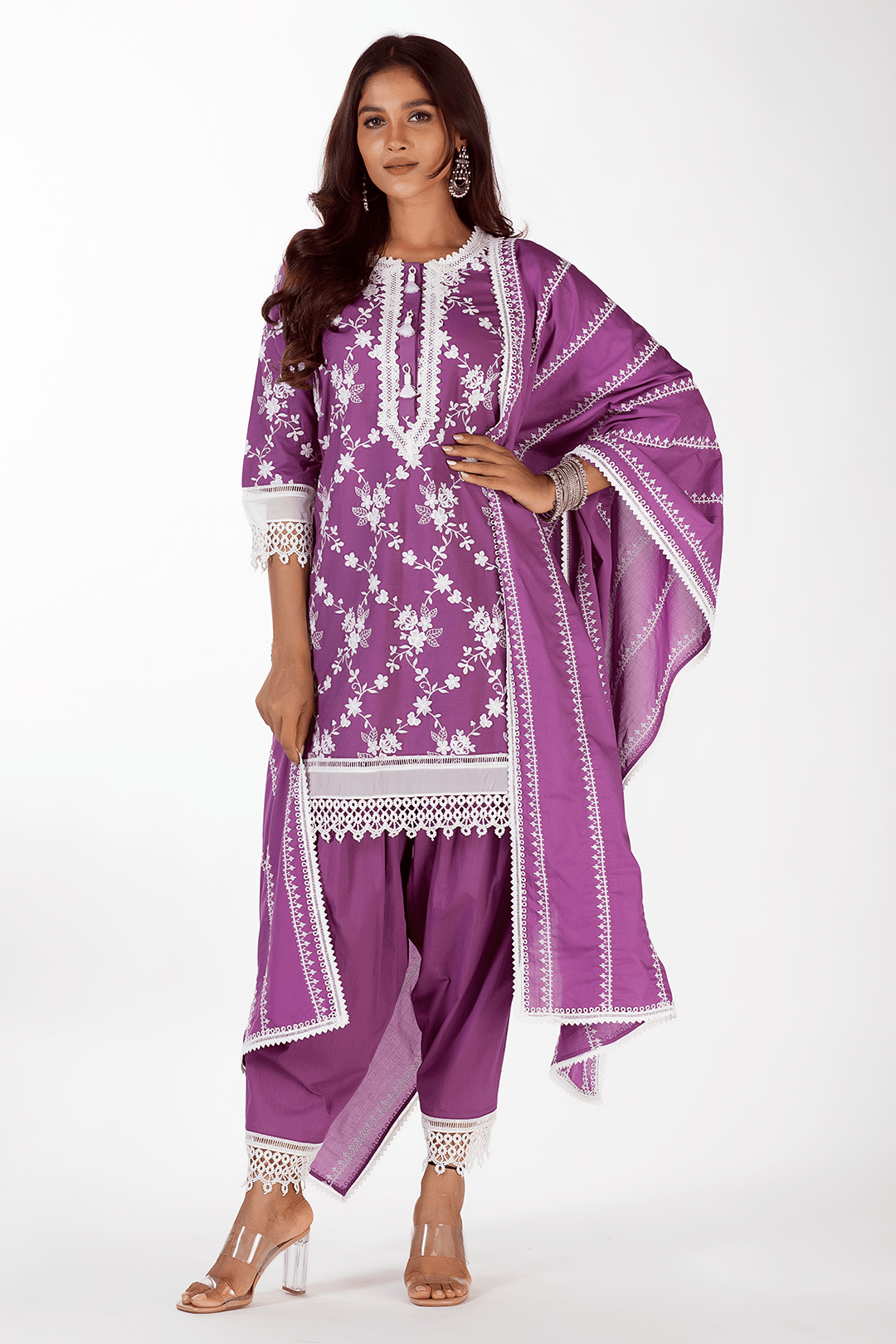 Mulmul Supima Cotton Kai Purple Kurta