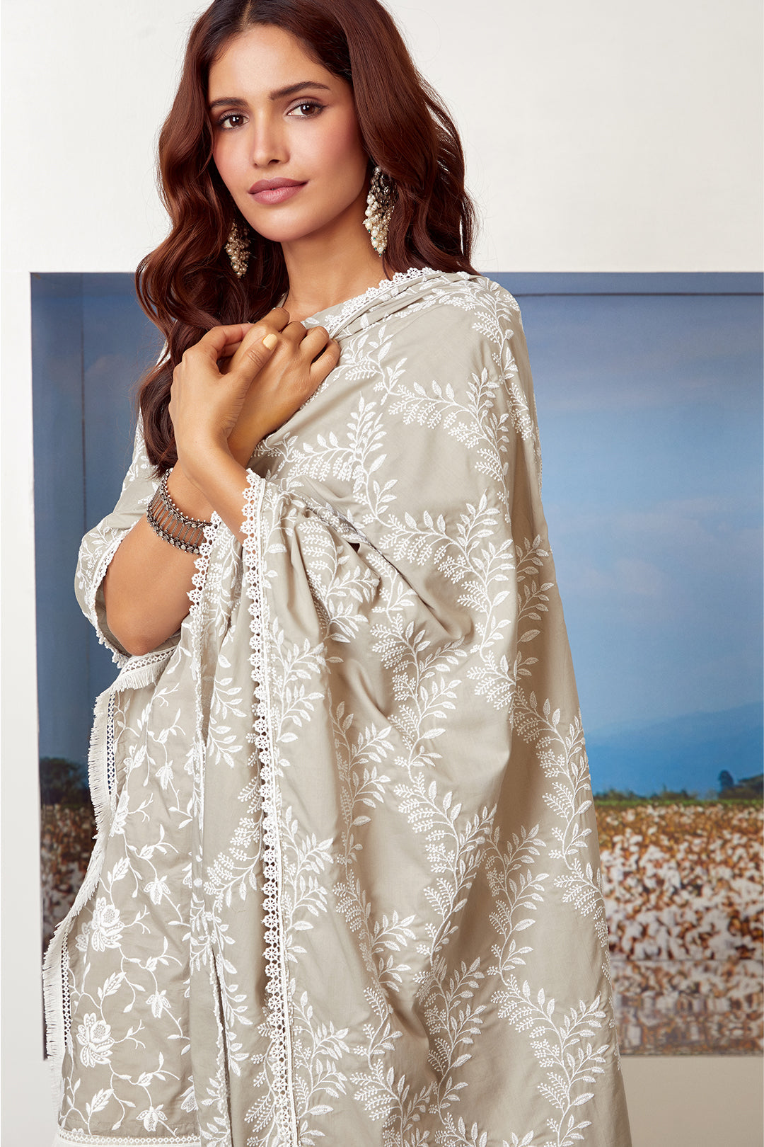 Mulmul Supima Cotton Lotus Pond Grey Kurta