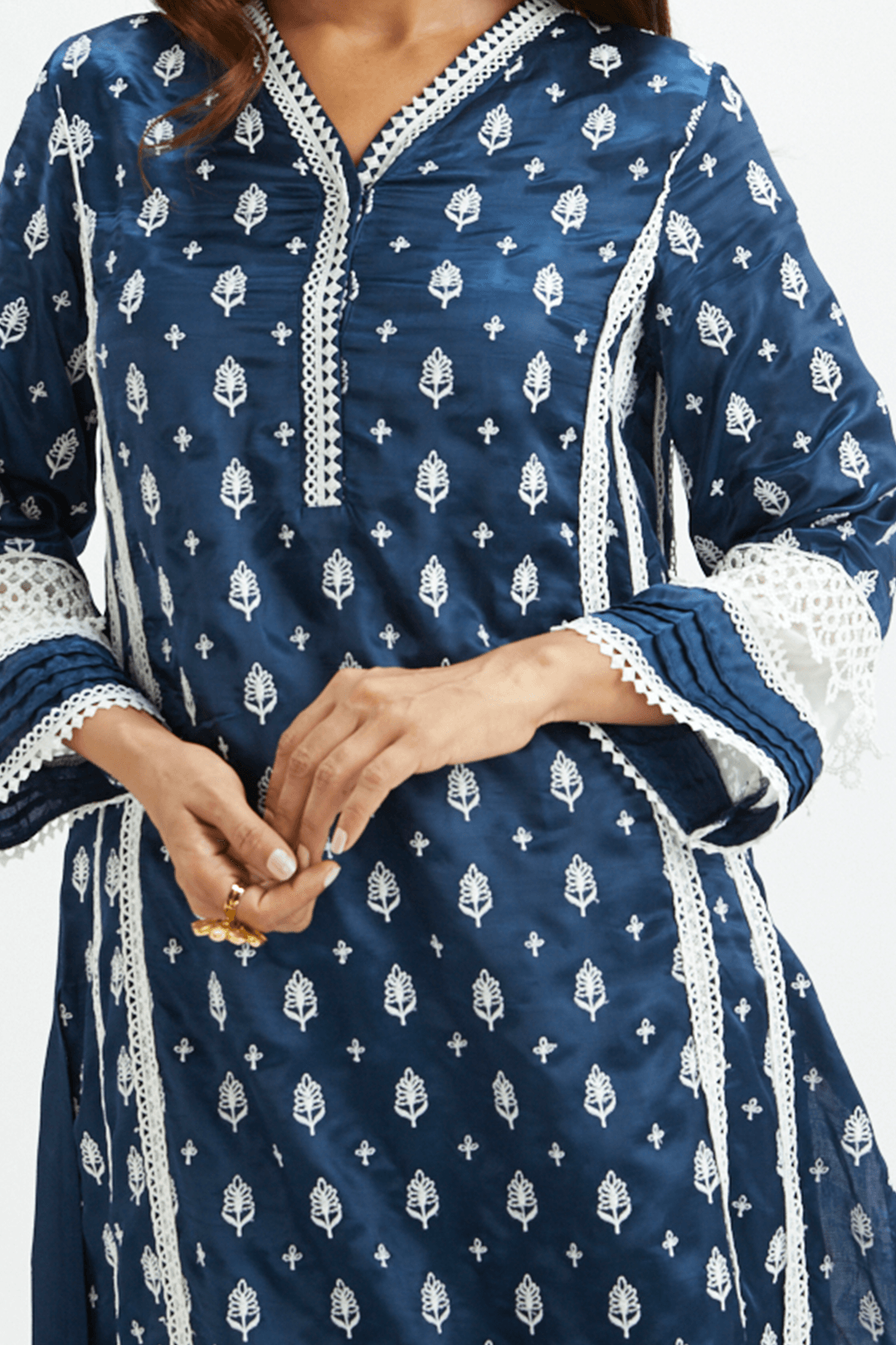 Mulmul Supima Cotton Lake Shore Navy Kurta