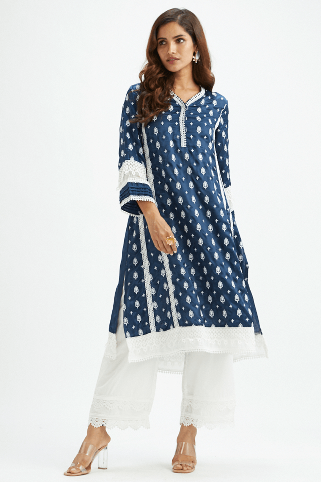 Mulmul Supima Cotton Lake Shore Navy Kurta