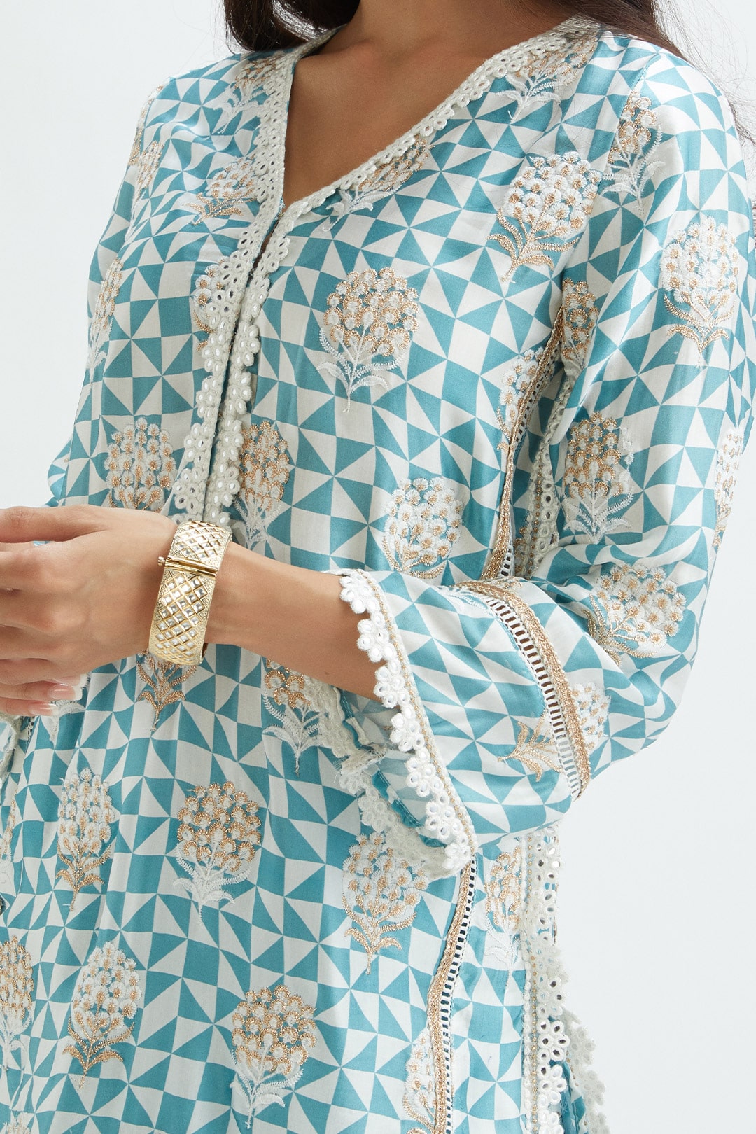 Leyton Cupro Silk Teal Kurta Set