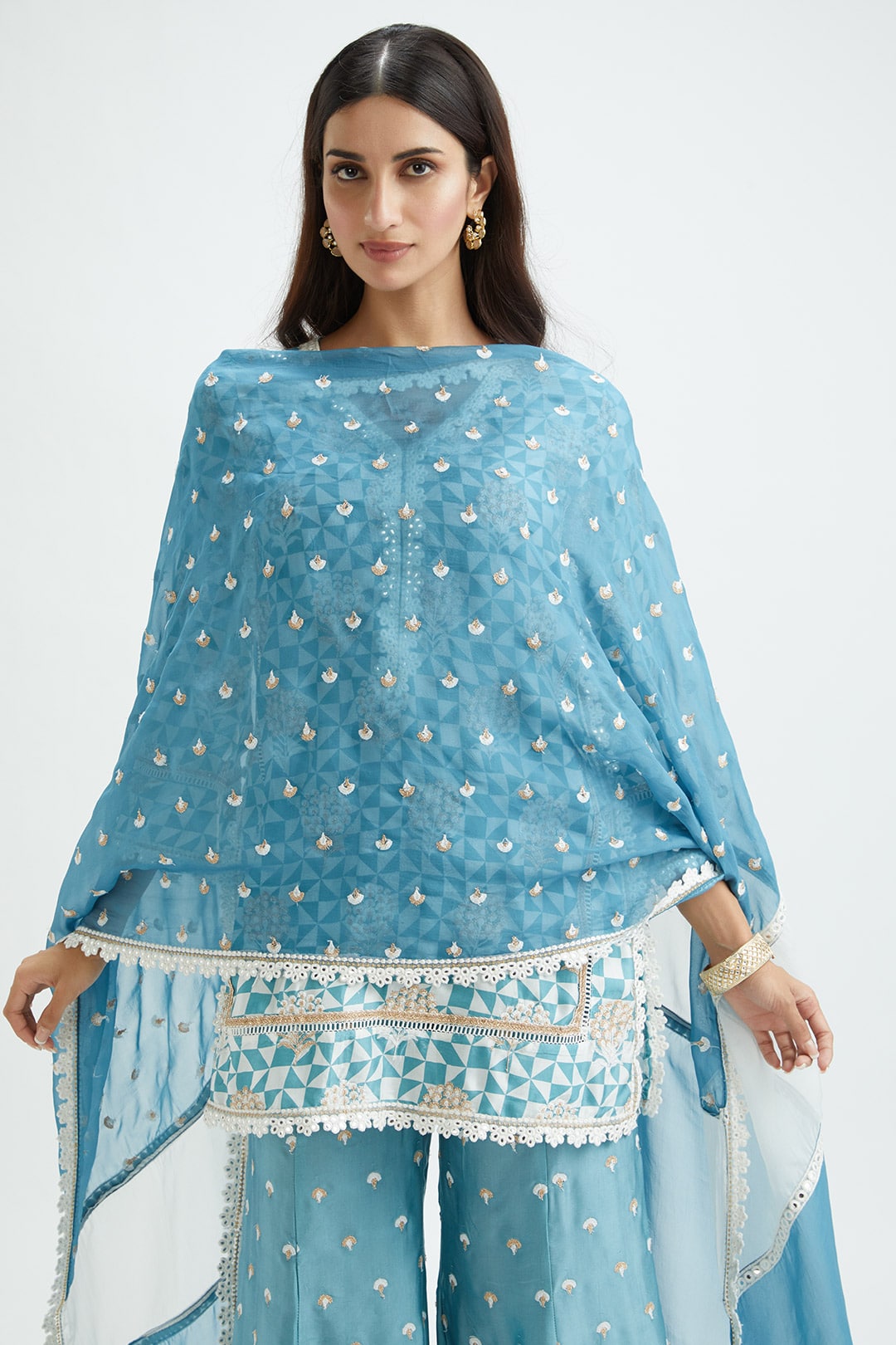 Leyton Cupro Silk Teal Kurta Set