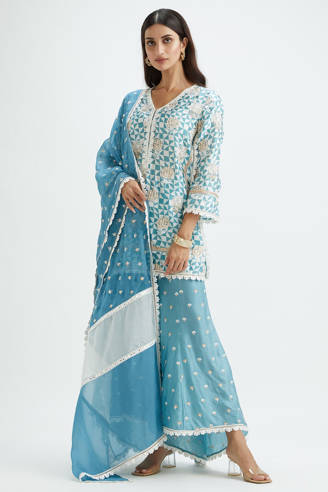 Leyton Cupro Silk Teal Kurta Set