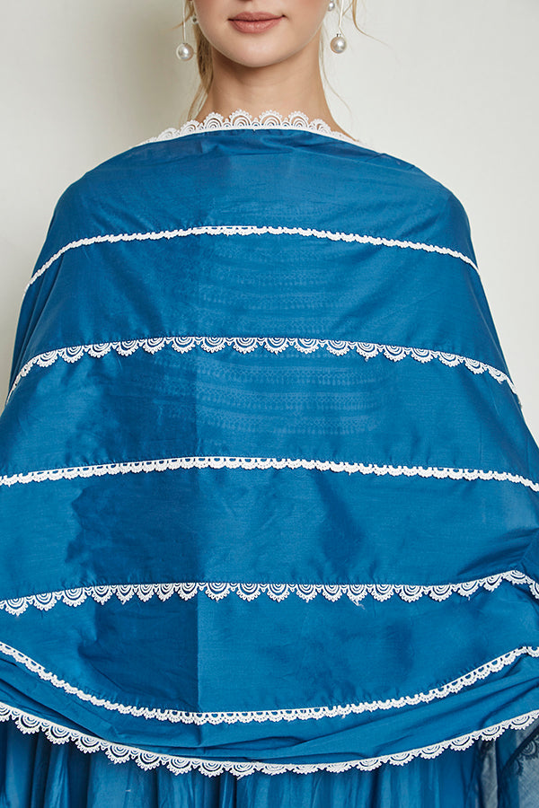 Big & Small Scaloop Lace Chunni Navy Blue