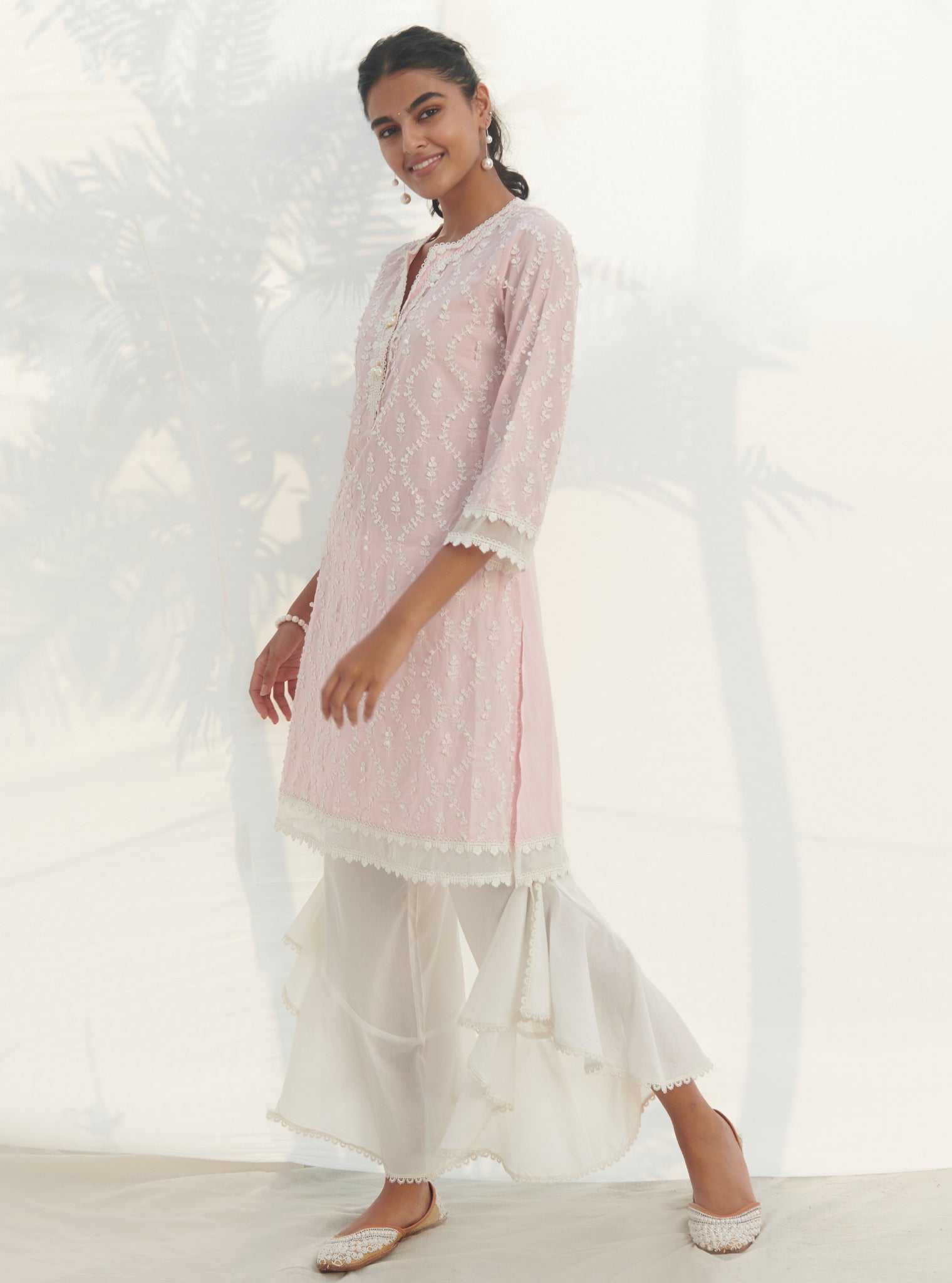 Mulmul Supima Cotton Maneri Pink kurta