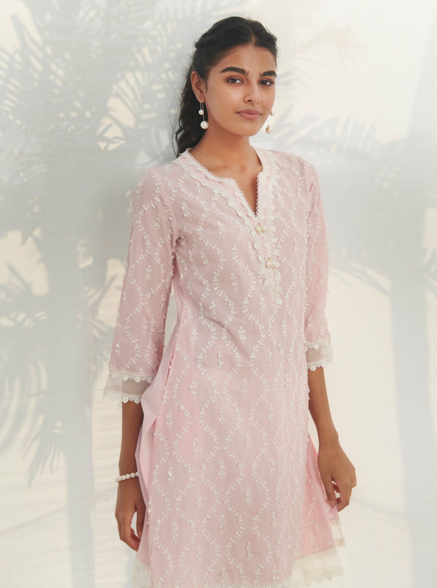Mulmul Supima Cotton Maneri Pink kurta