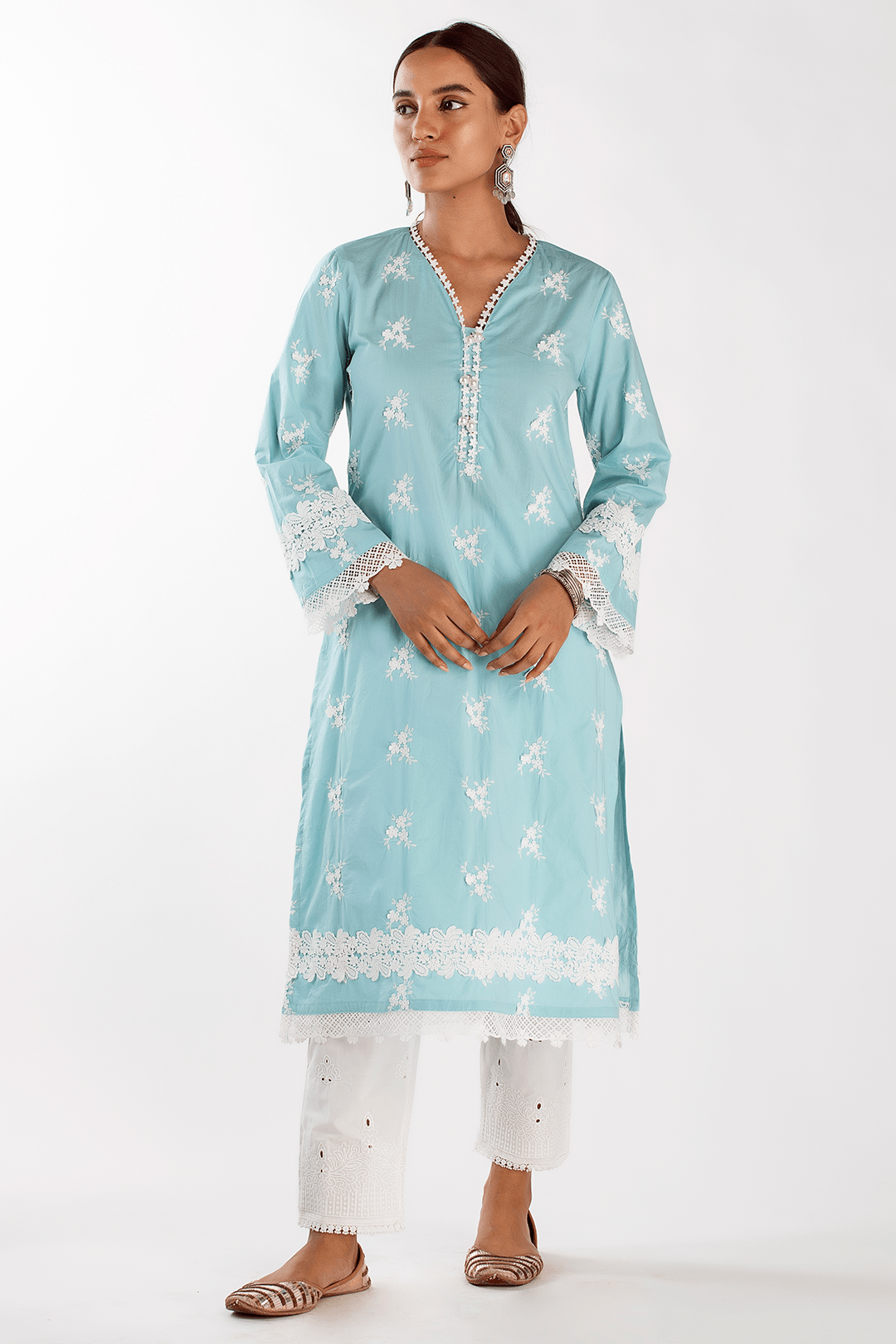 Mulmul Supima Cotton Mist Turquoise Kurta