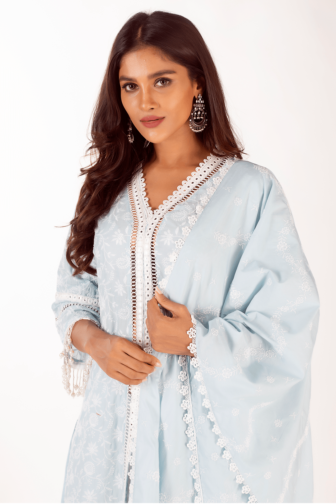 Mulmul Supima Cotton Dove Light Blue Dupatta