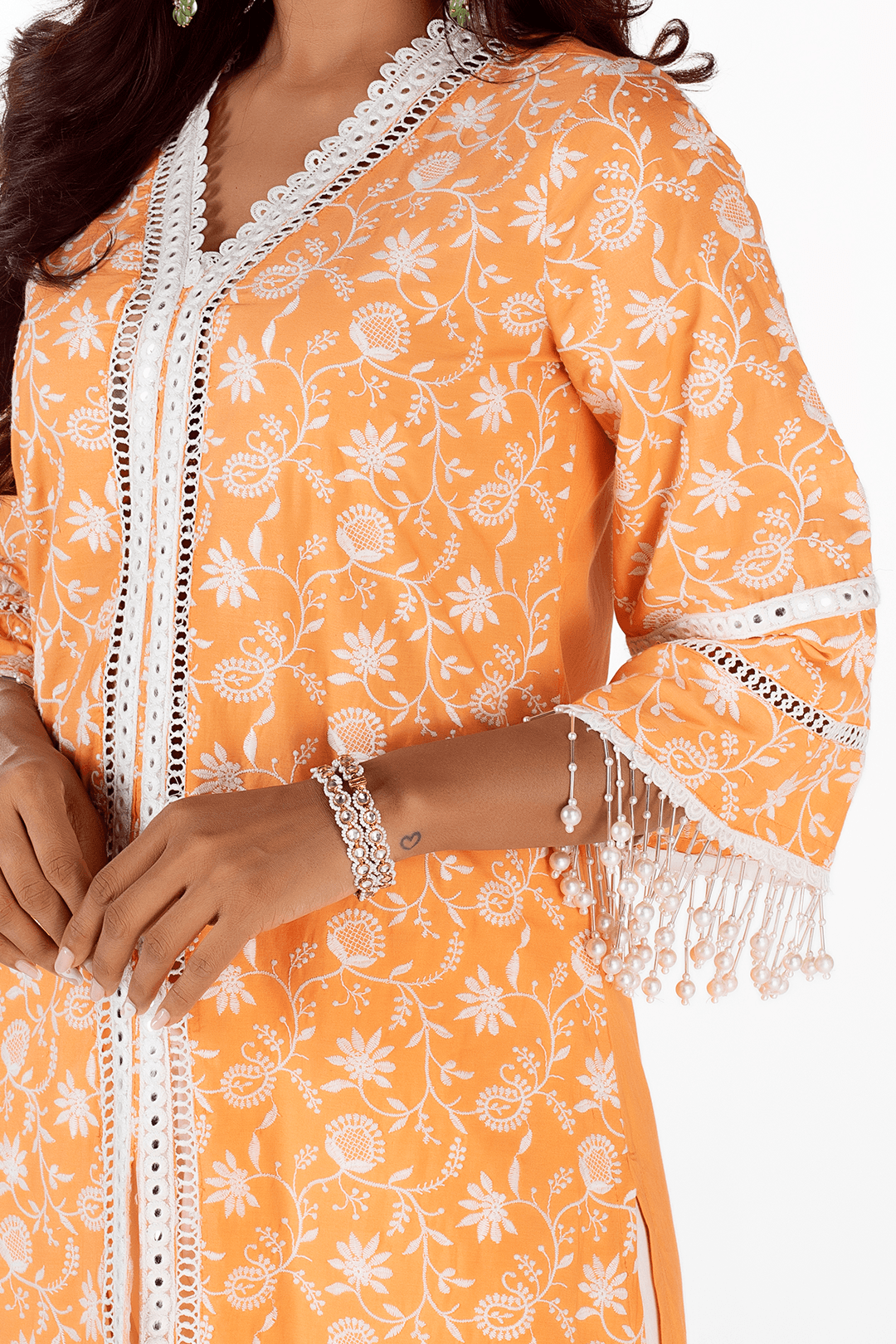 Mulmul Supima Cotton Mollie Orange kurta