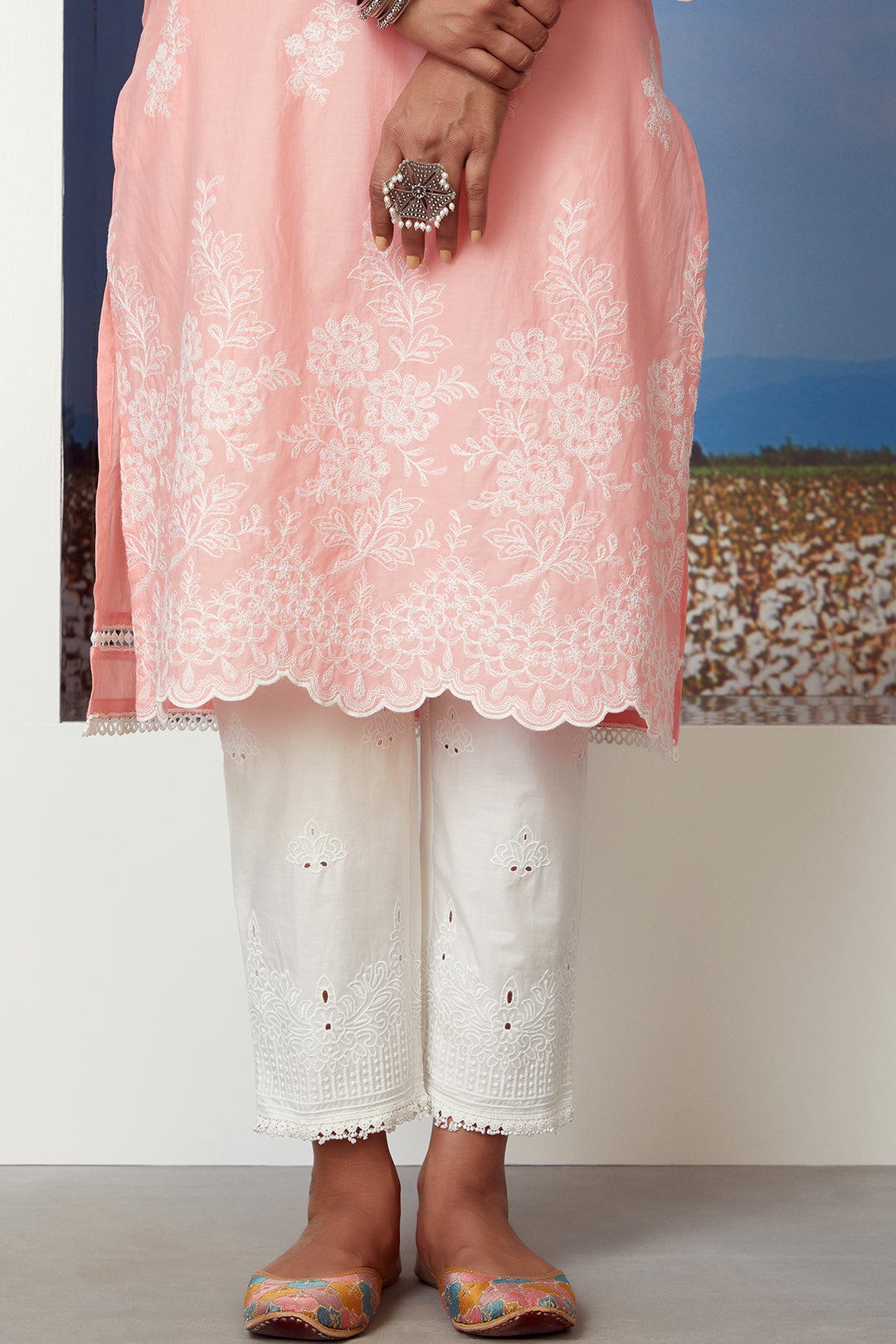 Mulmul Supima Cotton Moon Light Coral Kurta