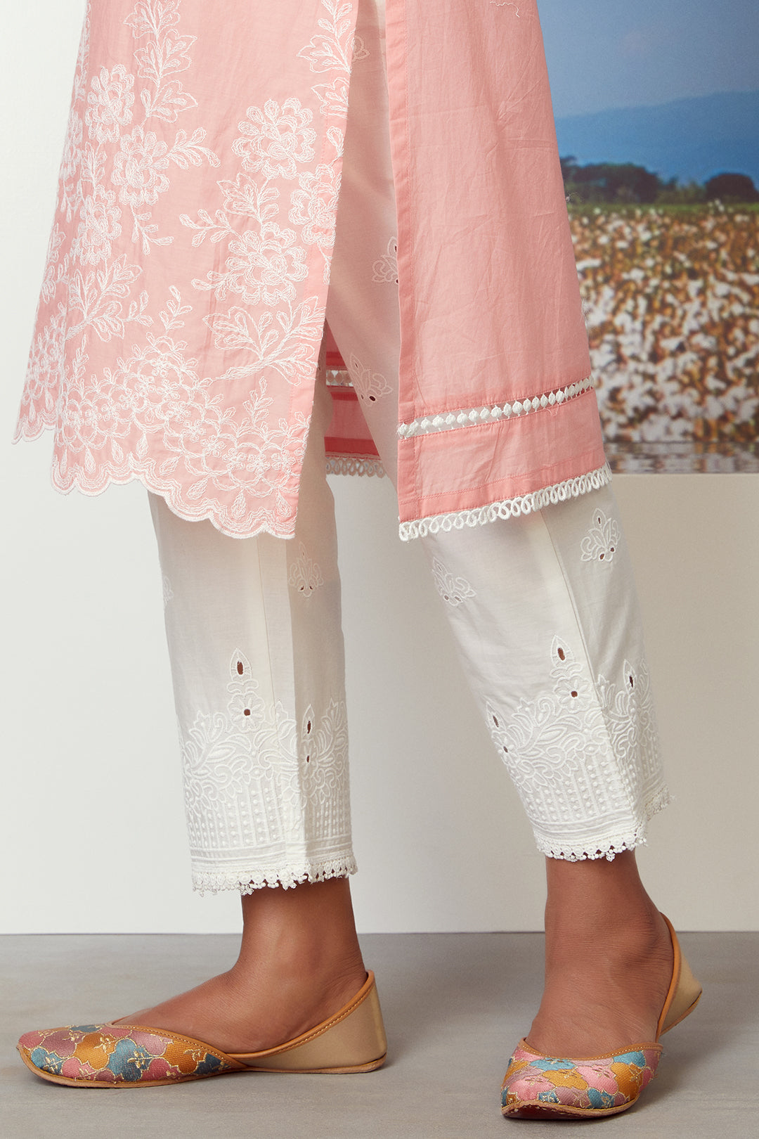 Mulmul Supima Cotton Moon Light Coral Kurta