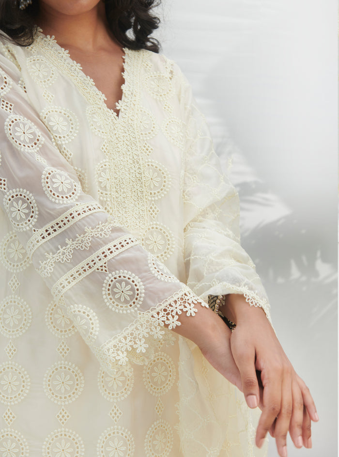 Mulmul Organza Nelli White Kurta