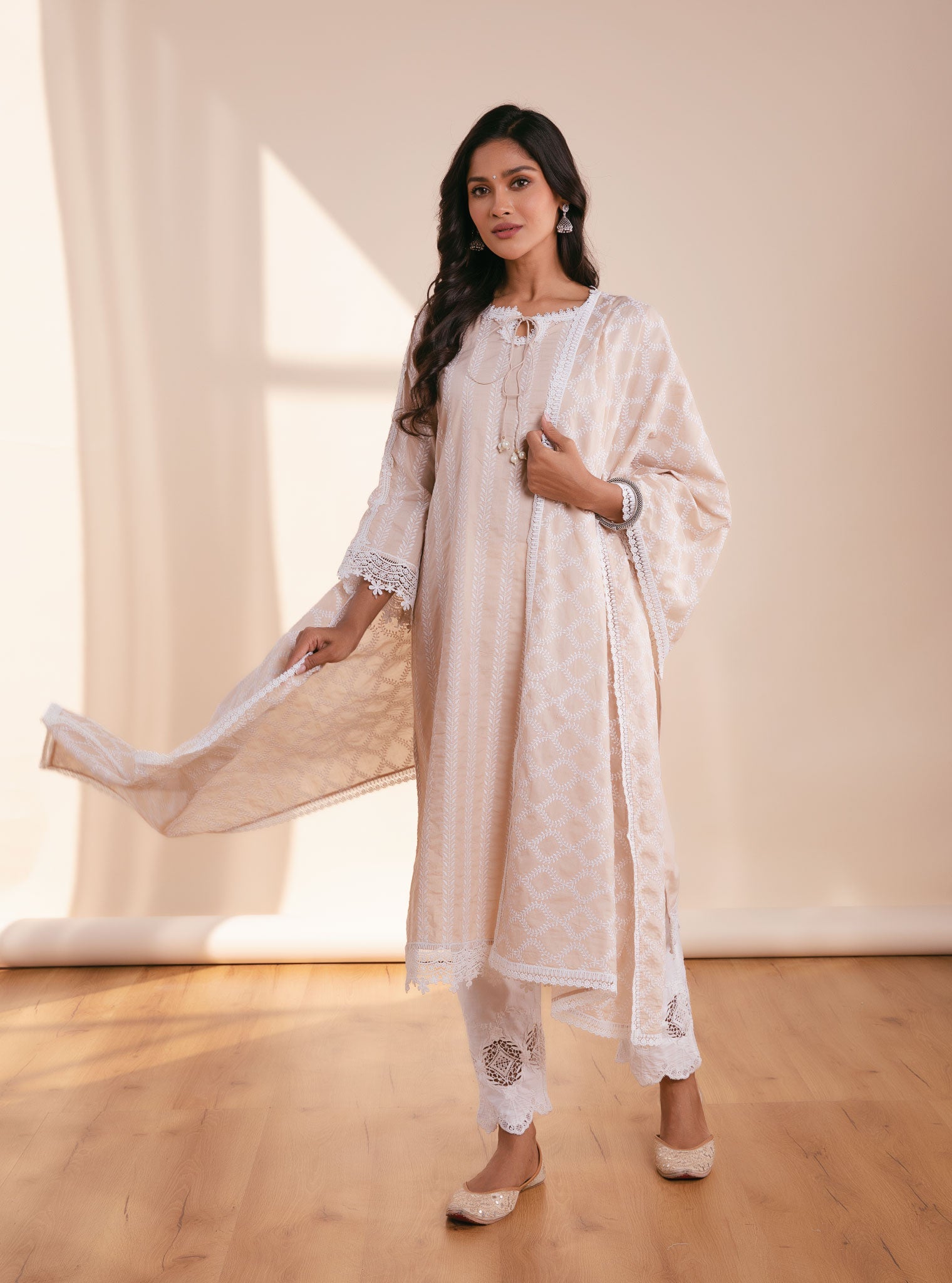 Mulmul Supima Cotton Nina Beige Kurta