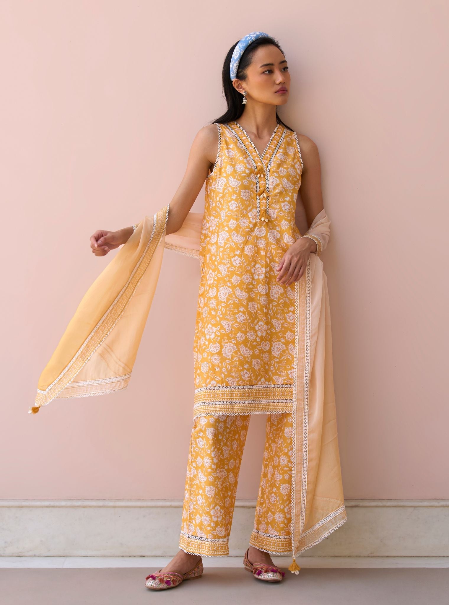 Aubriet Mustard Mulmul Supima Cotton Kurta & Pant Set