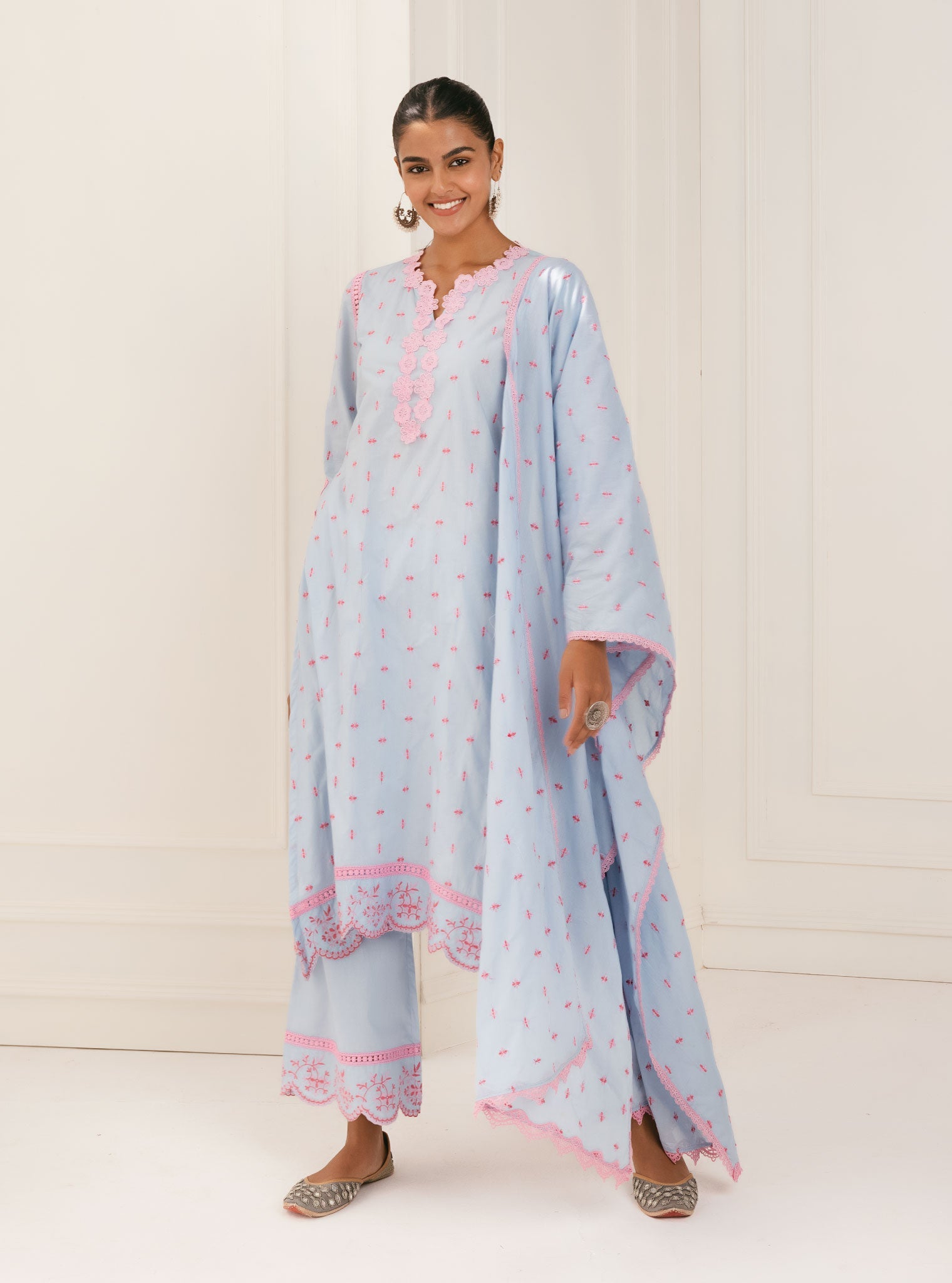 Mulmul Supima Cotton Phey Blue Kurta