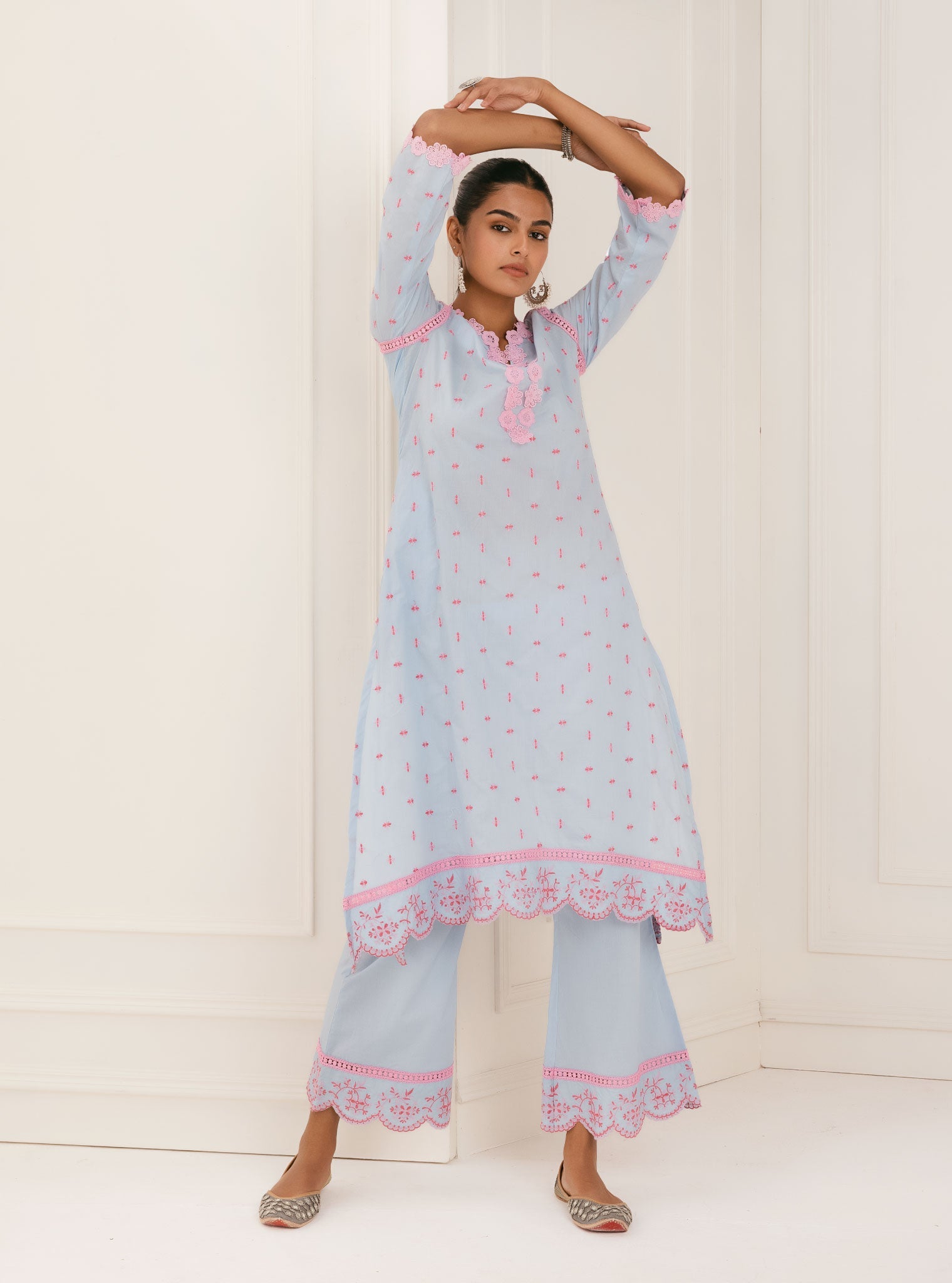 Mulmul Supima Cotton Phey Blue Palazzo