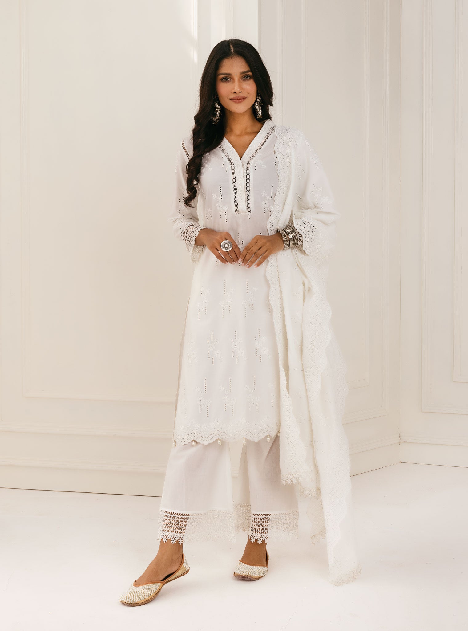 Mulmul Supima Cotton Riwa White Kurta