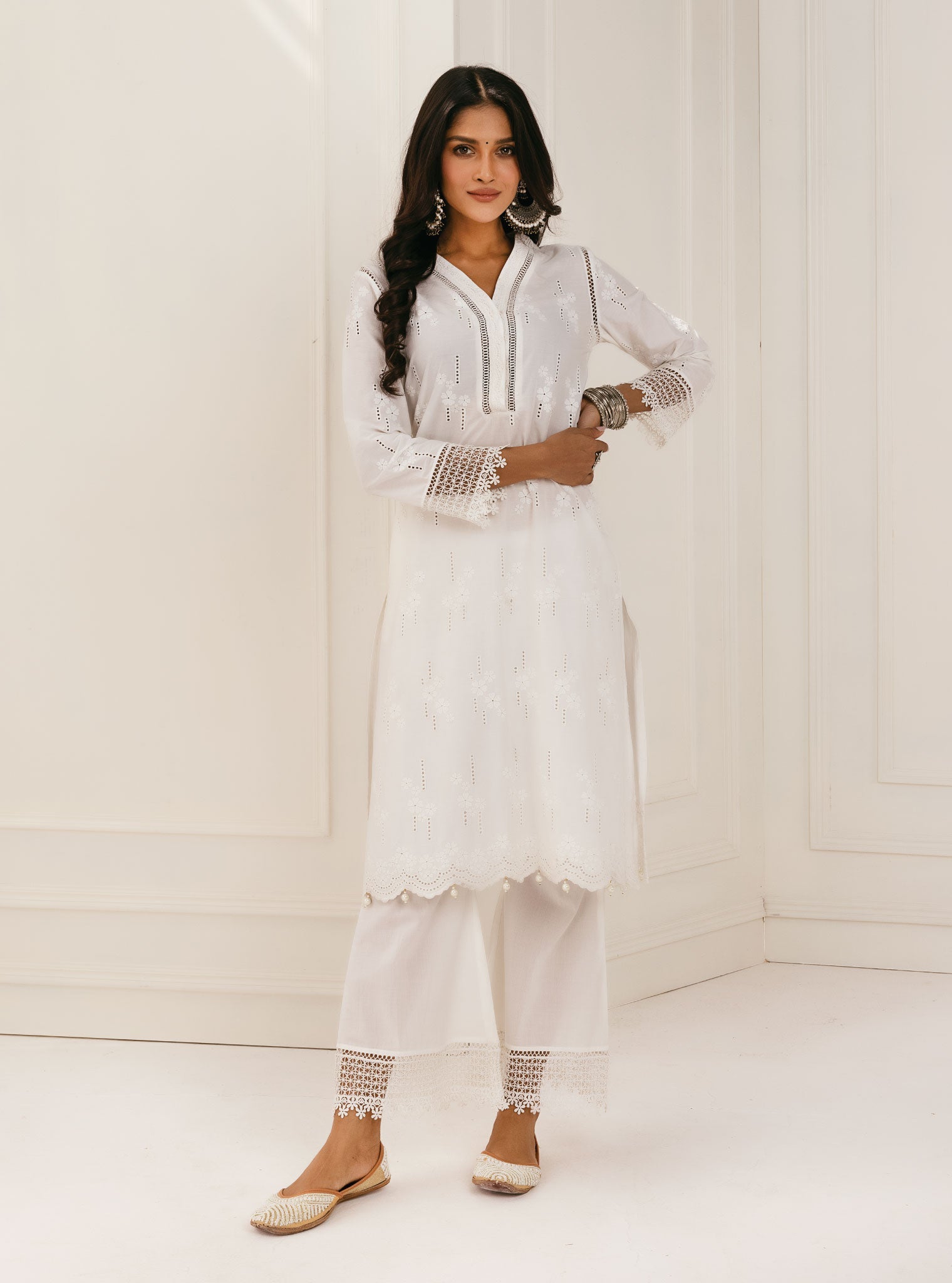 Mulmul Supima Cotton Riwa White Kurta