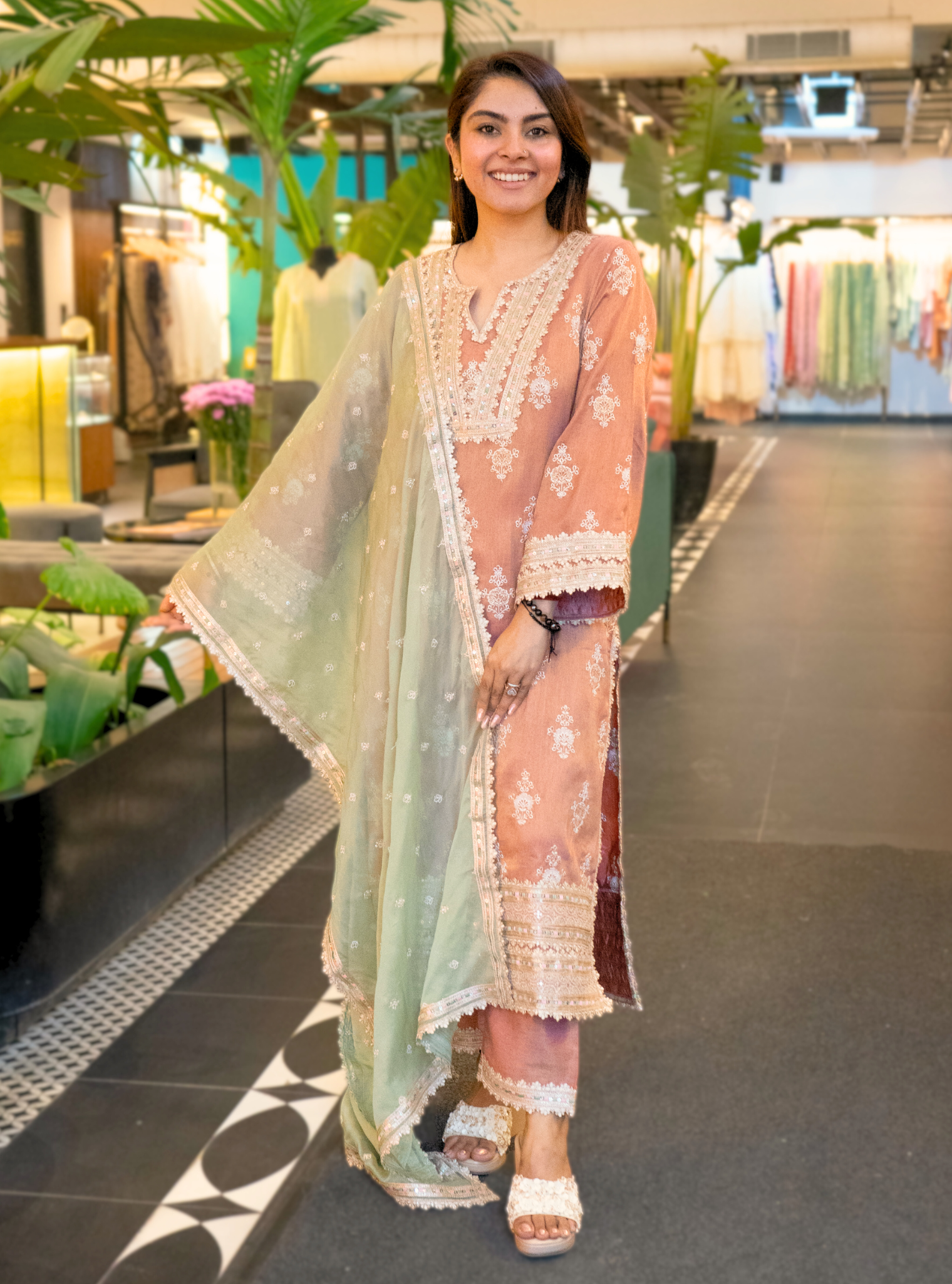Mitthi Luxe Tissue Rose Kurta Set
