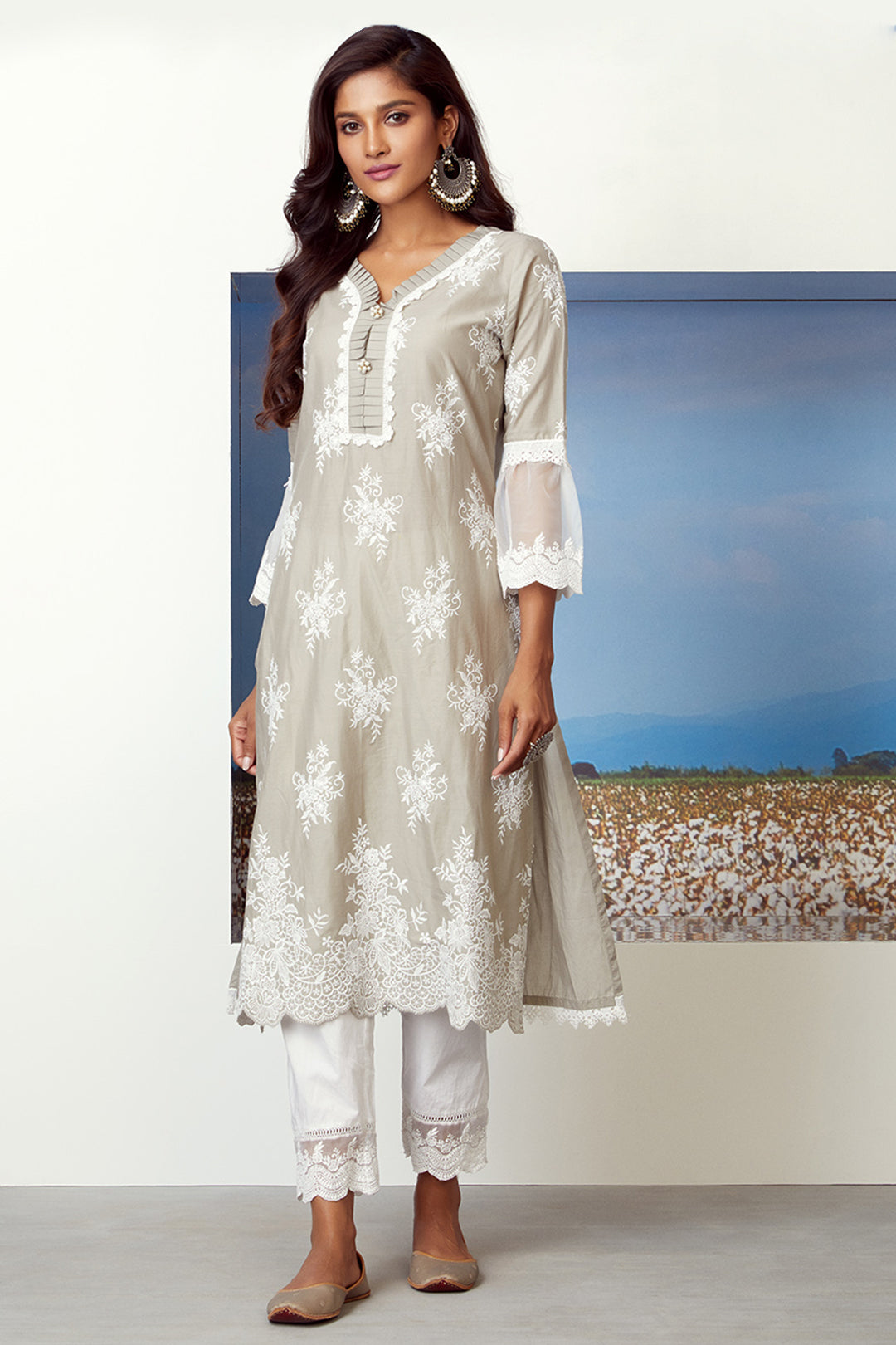 Mulmul Supima Cotton Silver Comet Grey Kurta
