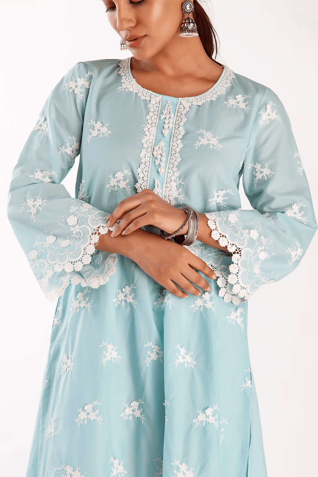 Mulmul Supima Cotton Stella Turquoise Kurta
