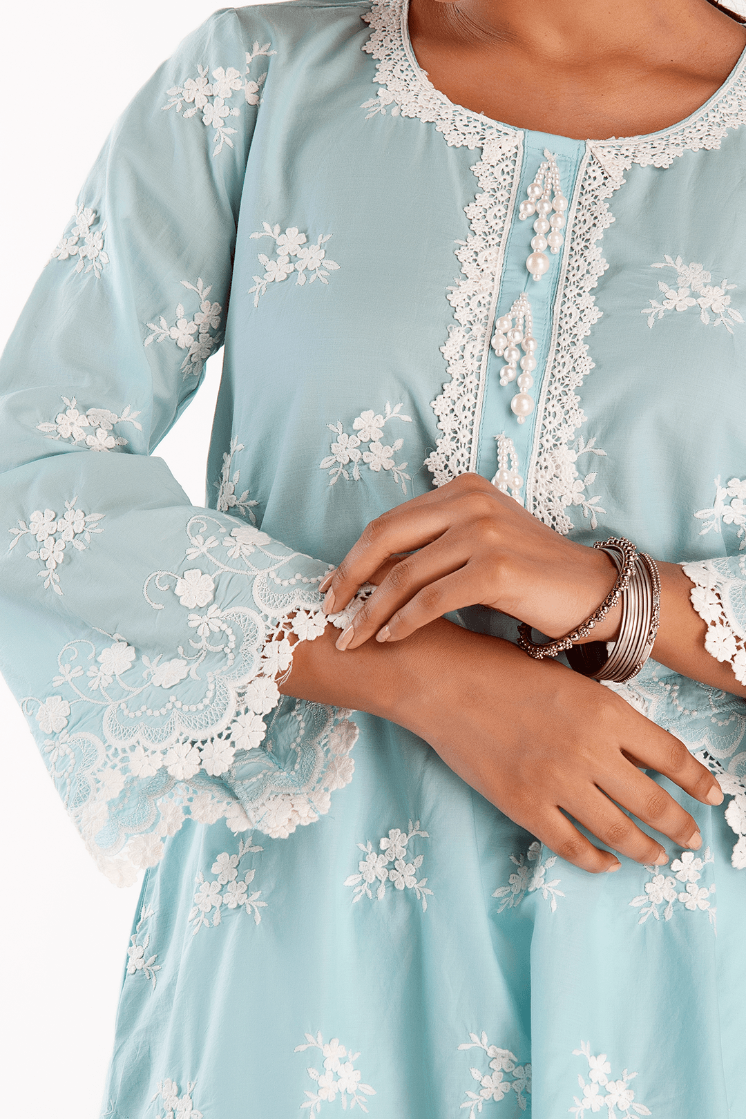 Mulmul Supima Cotton Stella Turquoise Kurta