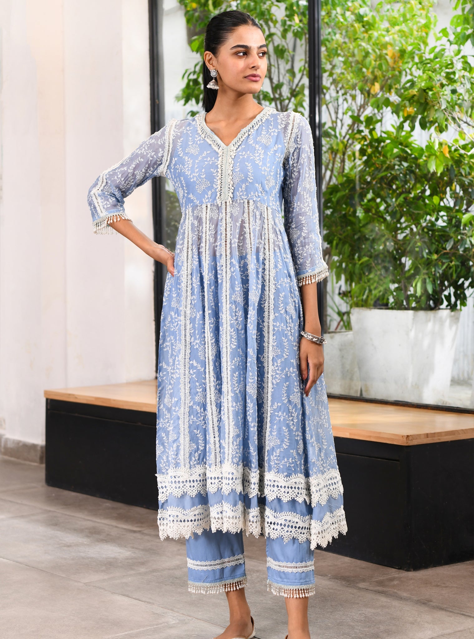 Twyla Organza Blue Kurta Set