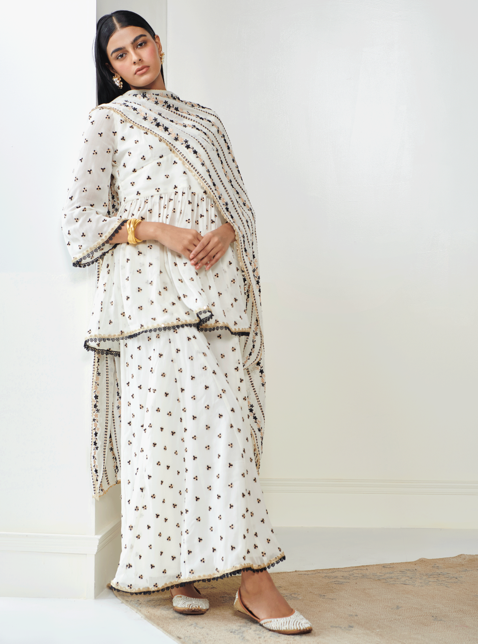 Isra Georgette Off White Kurta with Sharara Set