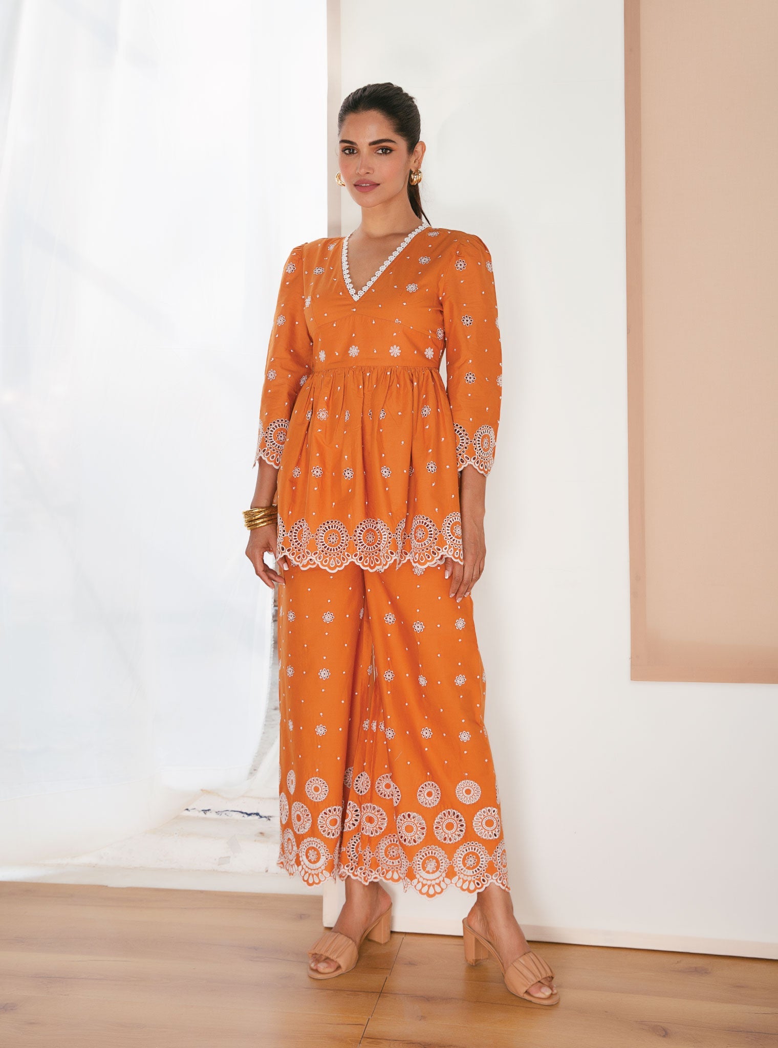 Aurelia Supima Cotton Orange Top with Bell Bottom Set