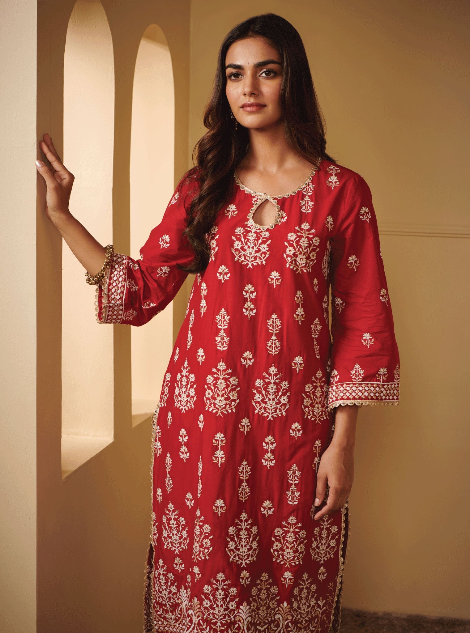 Kasari Supima Cotton Red Kurta Set