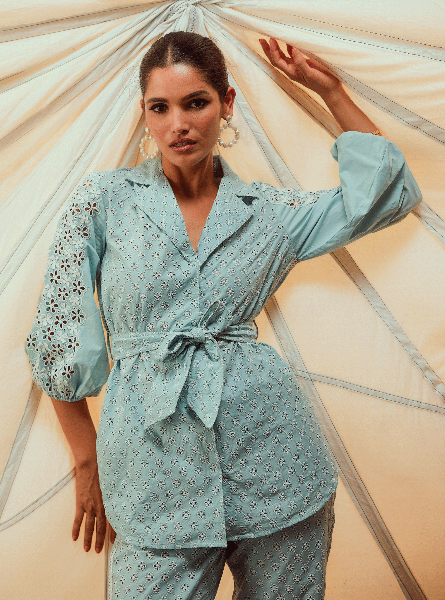 Flor Supima Cotton Light Blue Top with Pant Set