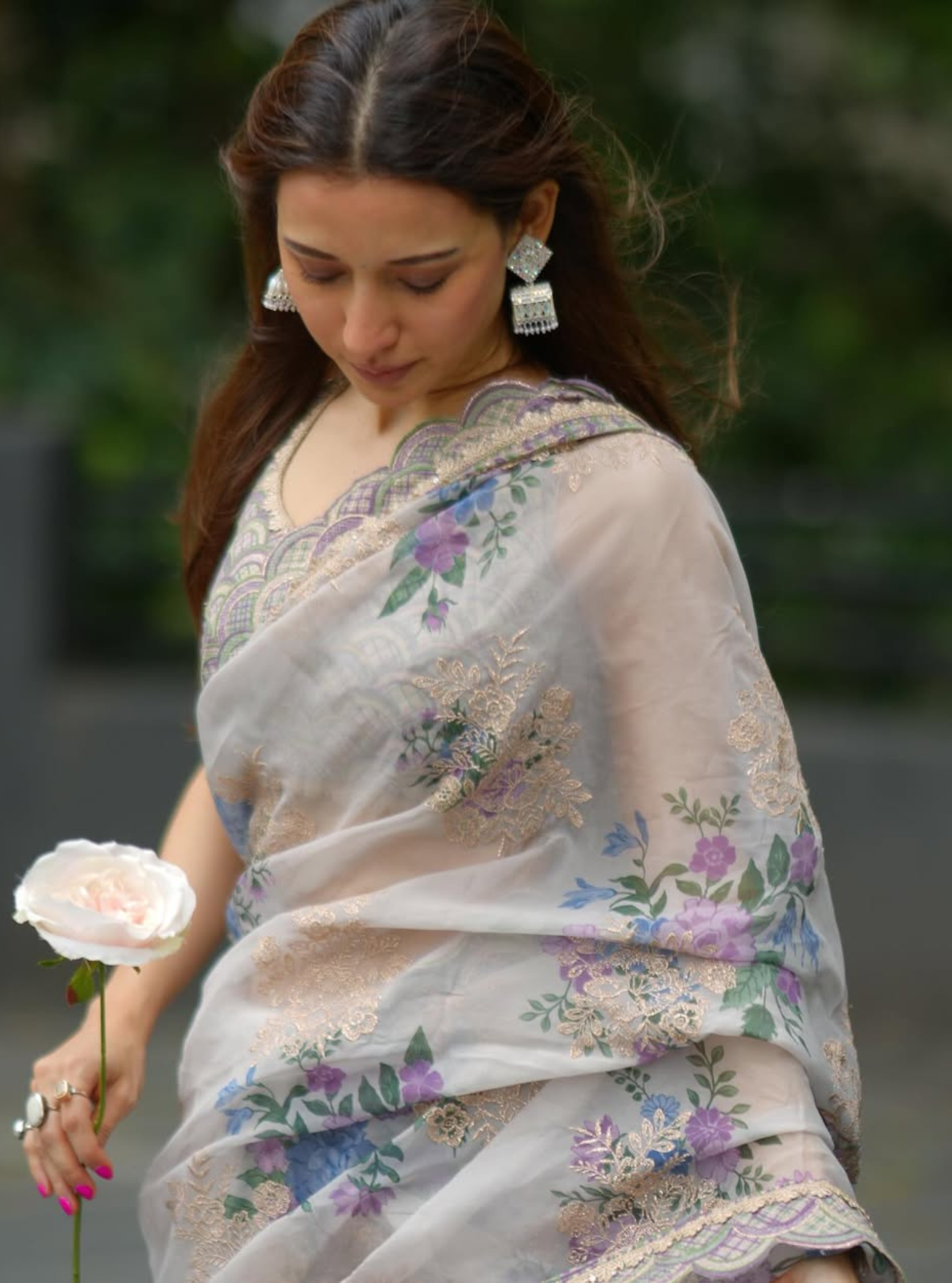 Swar Organza Printed White Saree