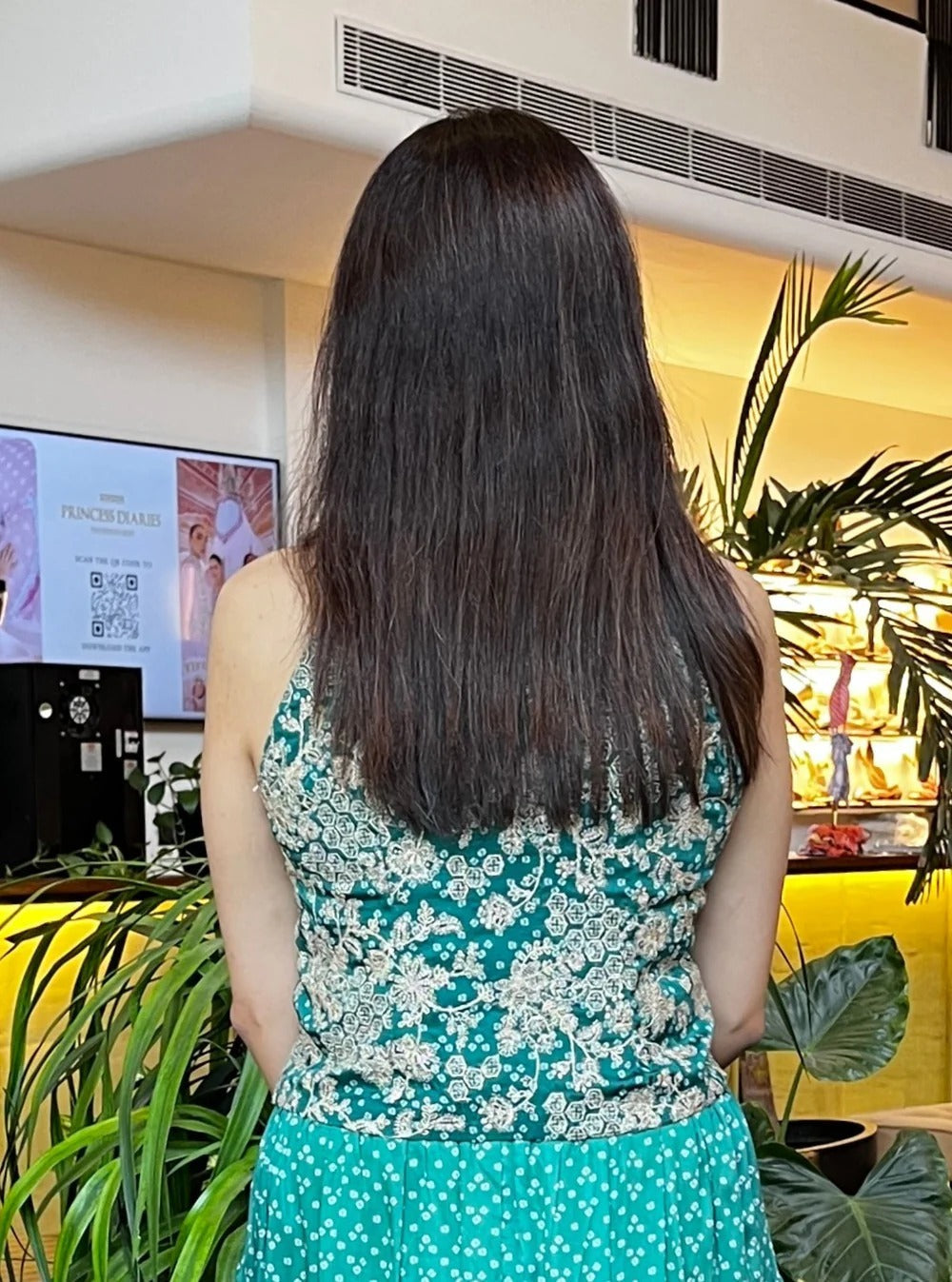 Kuhu Cupro Satin Printed Emerald Green Waistcoat with Skirt