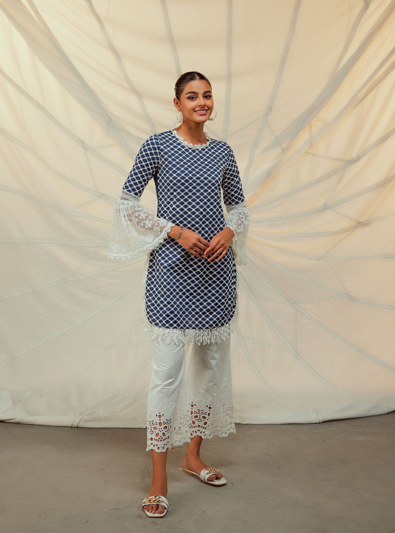 Aspen Navy Blue Kurta with Garara Set