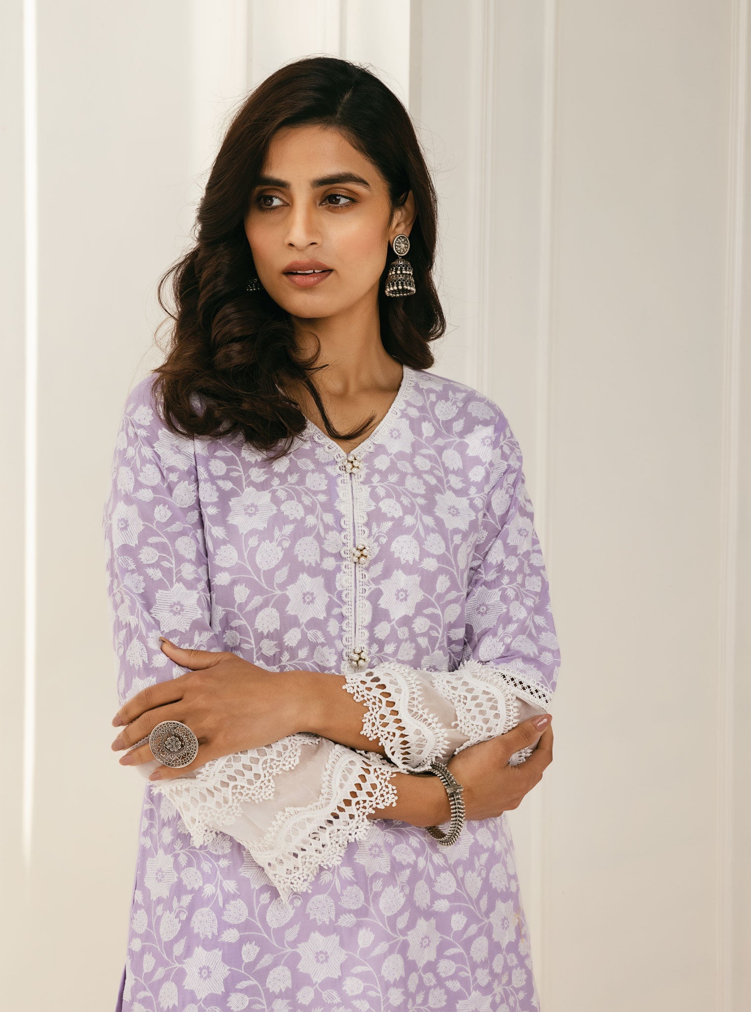 Mulmul Supima Cotton Barog Lilac Kurta