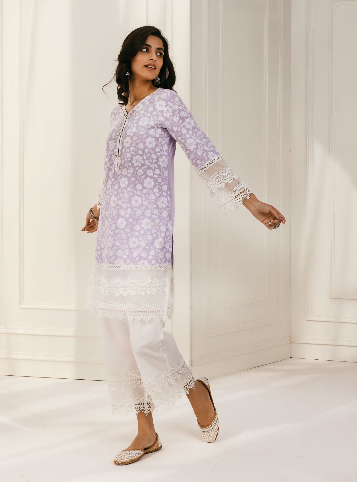 Mulmul Supima Cotton Barog Lilac Kurta