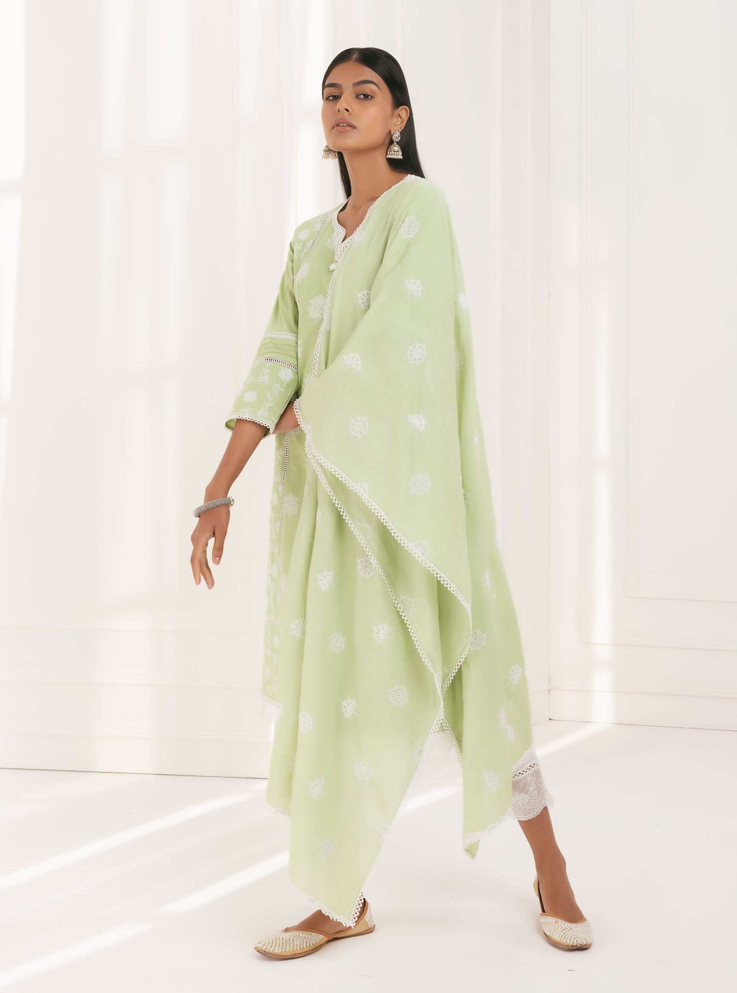 Mulmul Supima Cotton Kannur Green Kurta