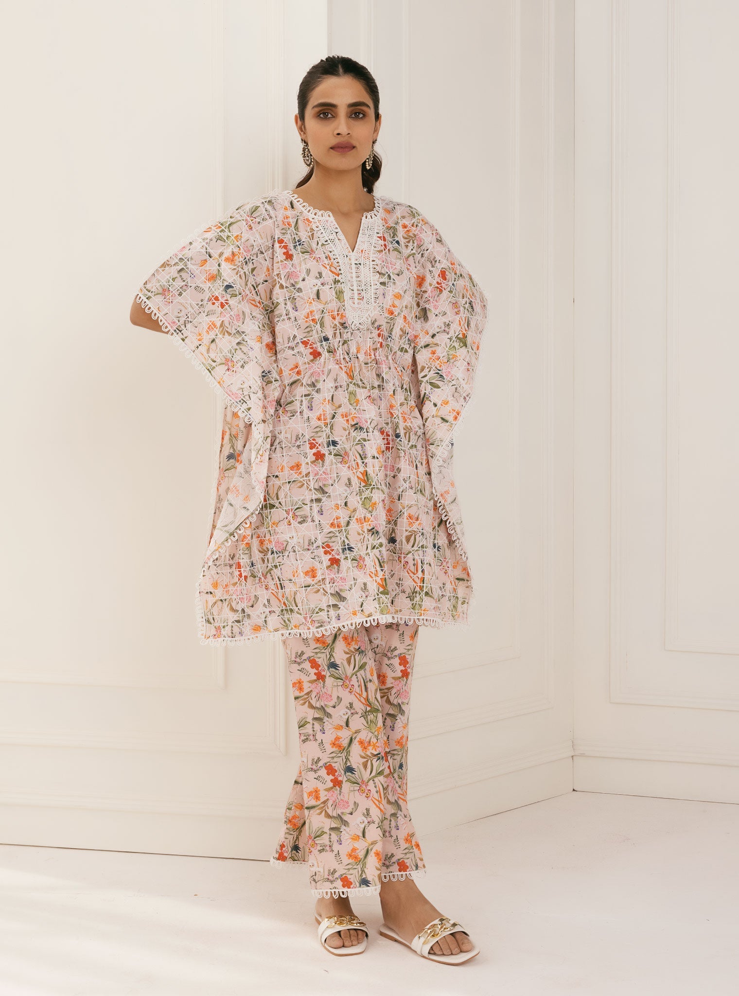 Keoni Supima Cotton Pink Kaftan With Keoni Pink Pant