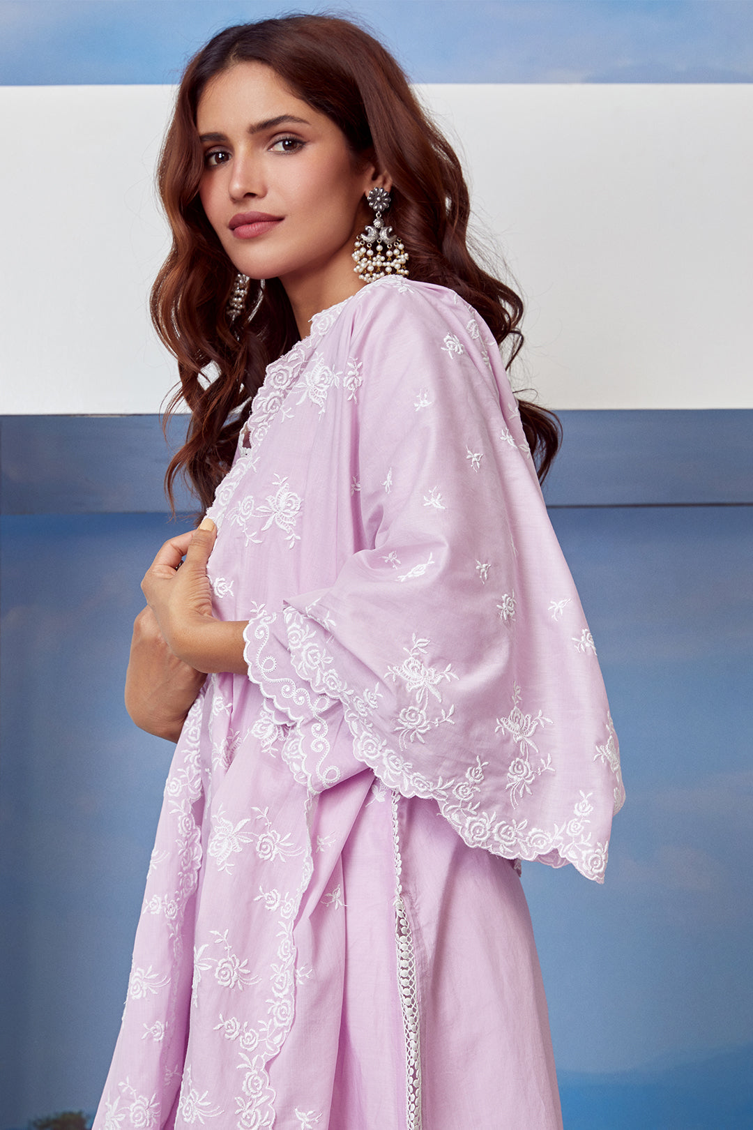 Mulmul Supima Cotton Vega Lilac Dupatta