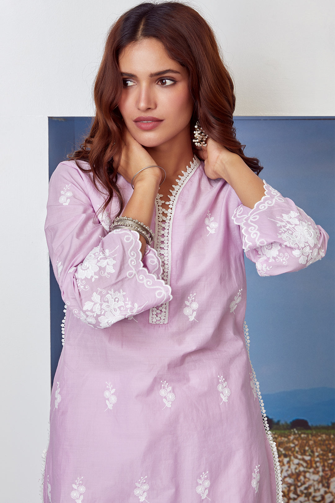 Mulmul Supima Cotton Love Song Lilac Kurta