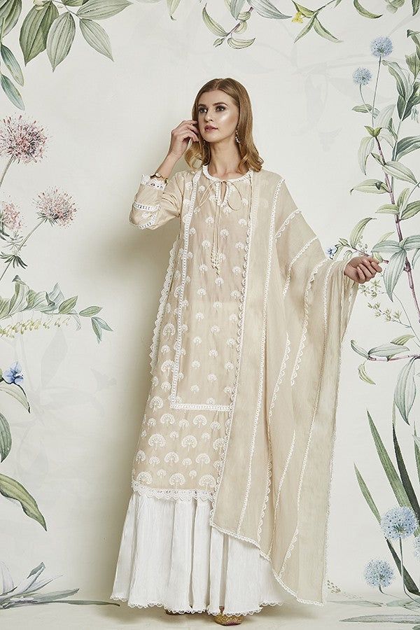 Big & Small Scaloop Lace Chunni Beige