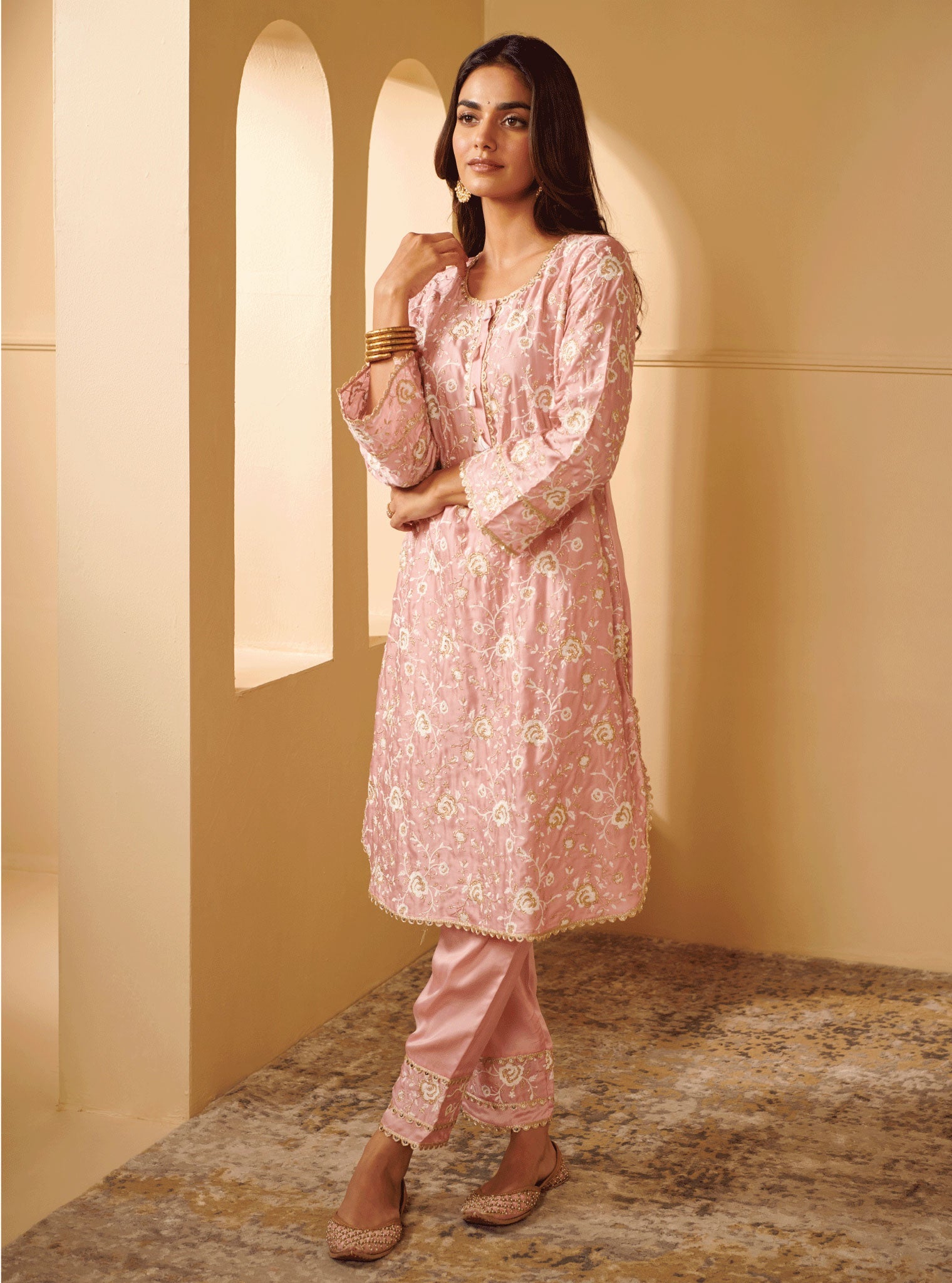 Mulmul Cupro Apti Pink Kurta
