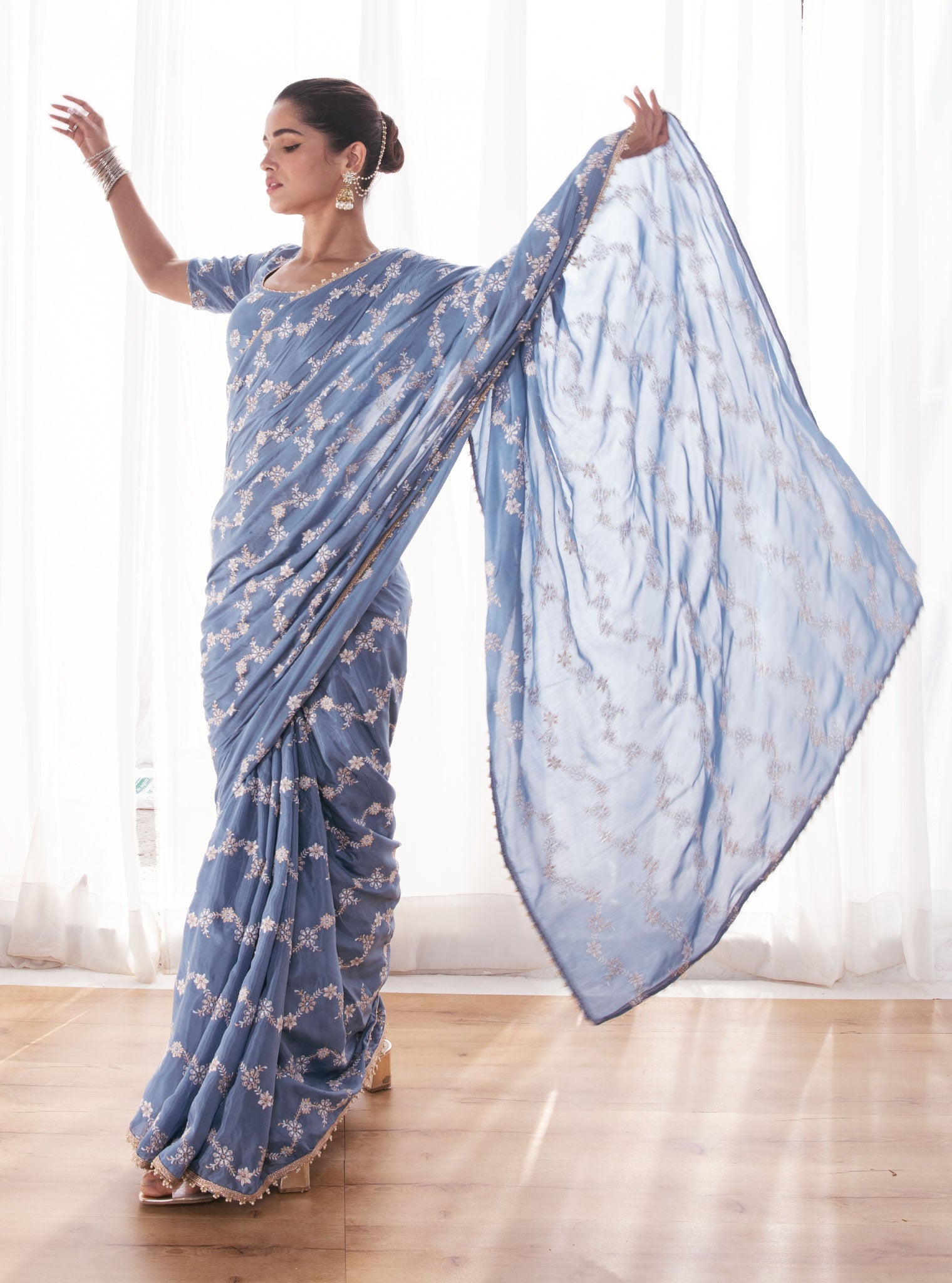 Pelling Japanese Silk Blue Saree