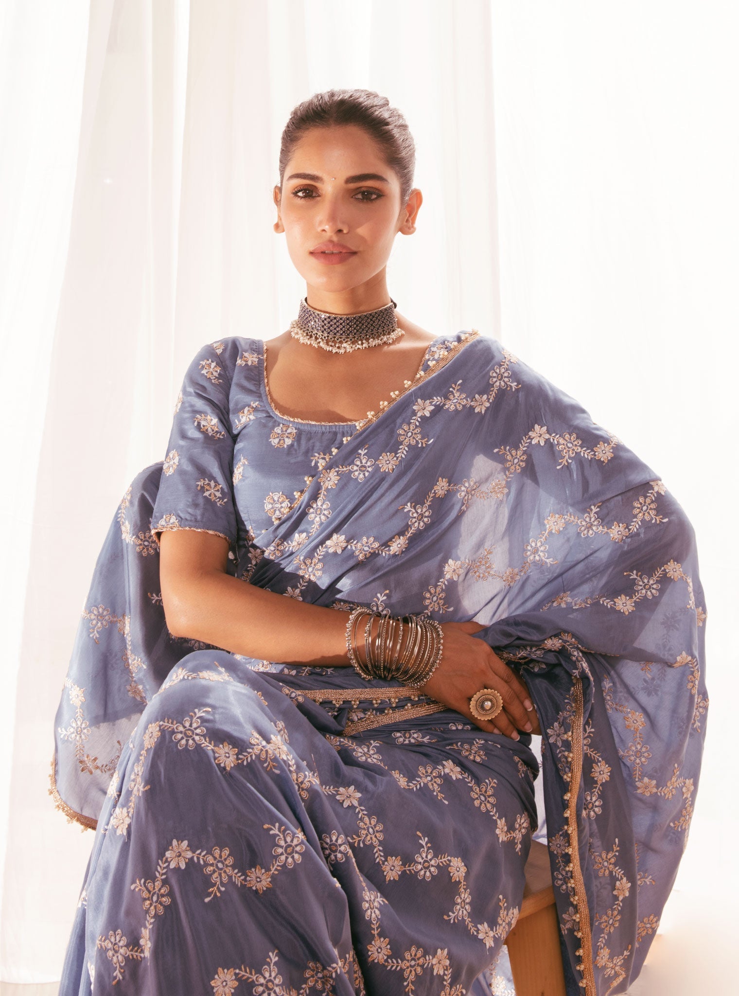 Pelling Japanese Silk Blue Saree