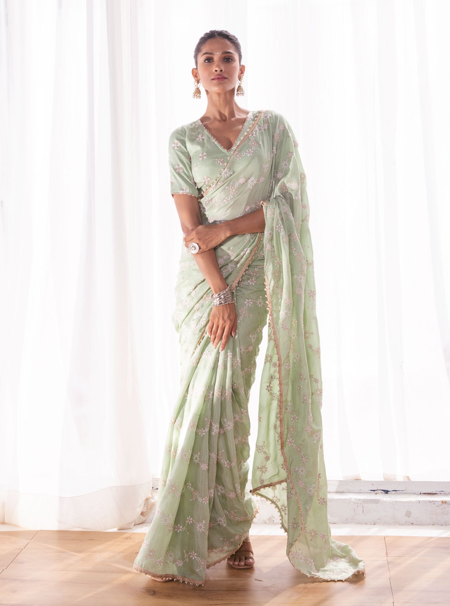 Pelling Japanese Silk Green Saree