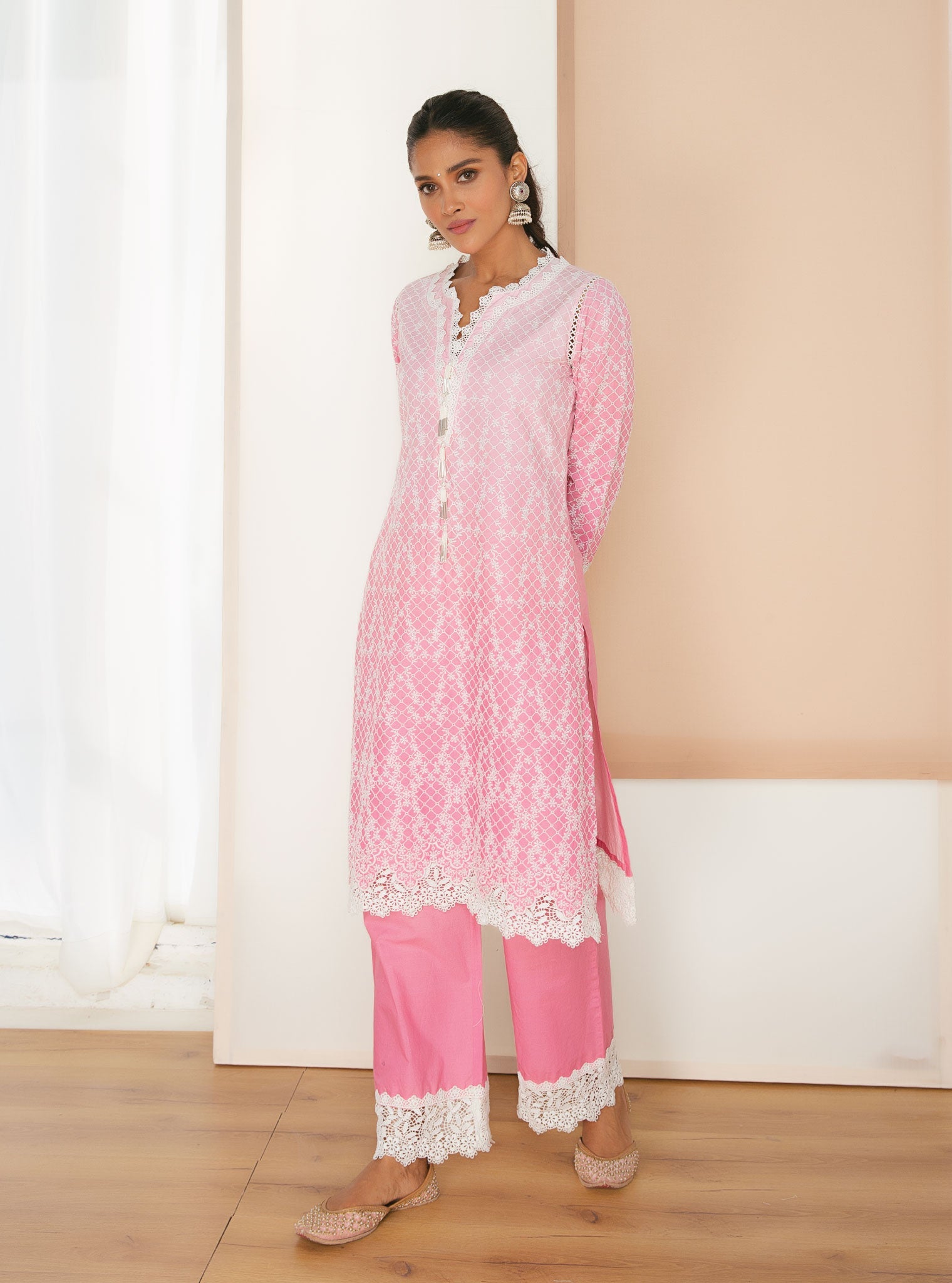 Venna Supima Cotton Pink Kurta Set