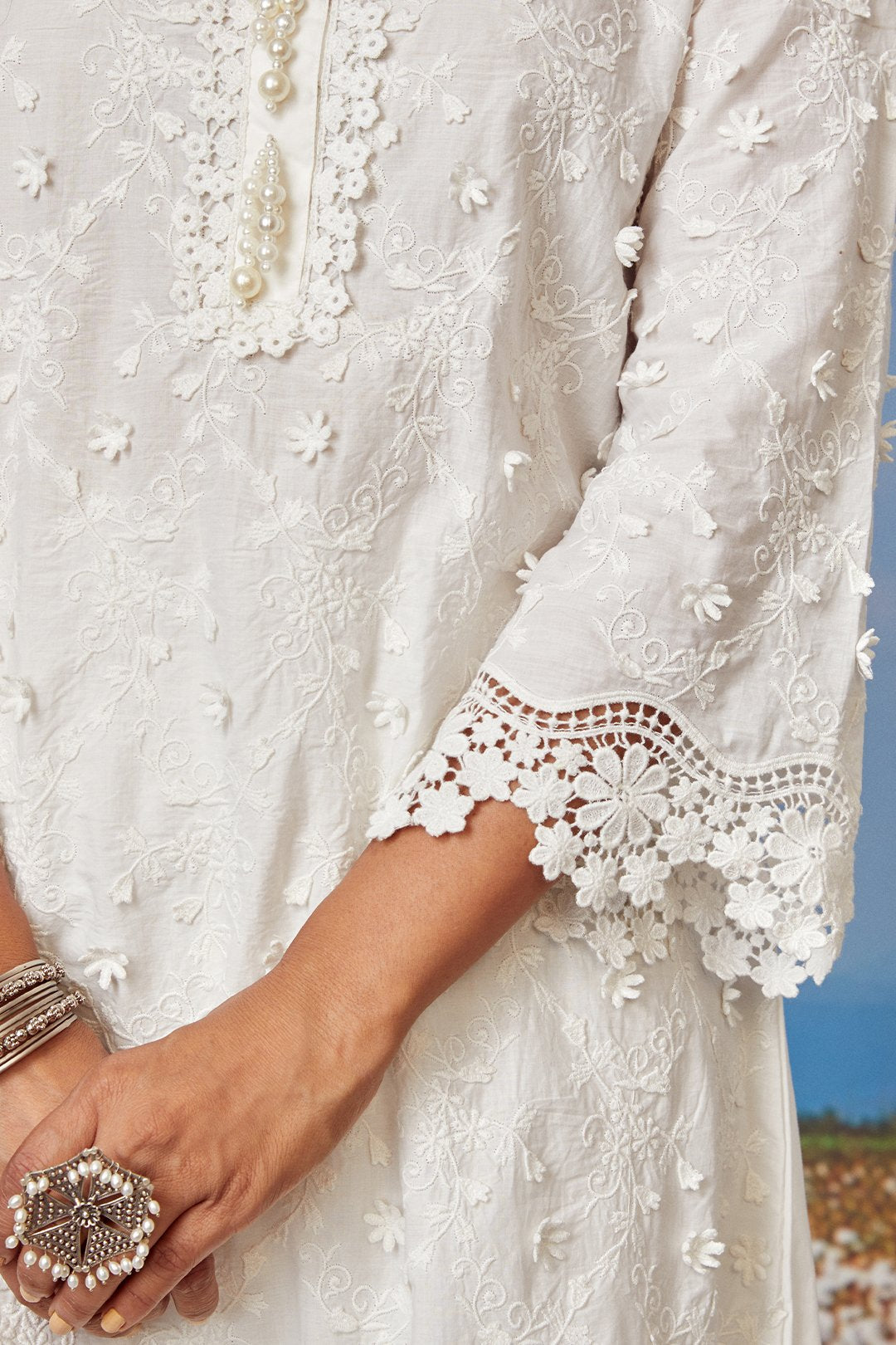 Mulmul Cotton BayBreeze Kurta With Sage Pant