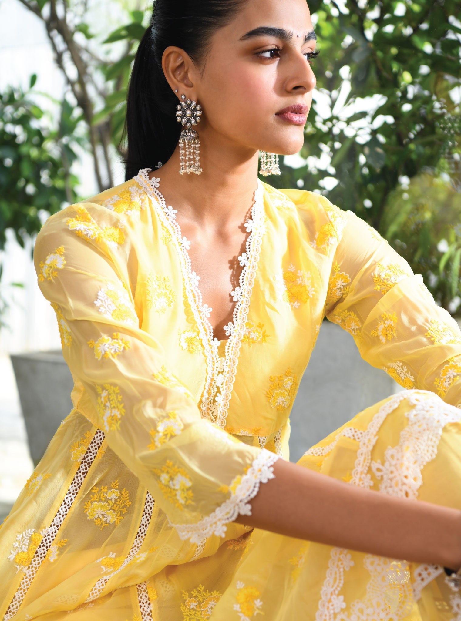 Stirling Organza Yellow Anarkali Kurta Set