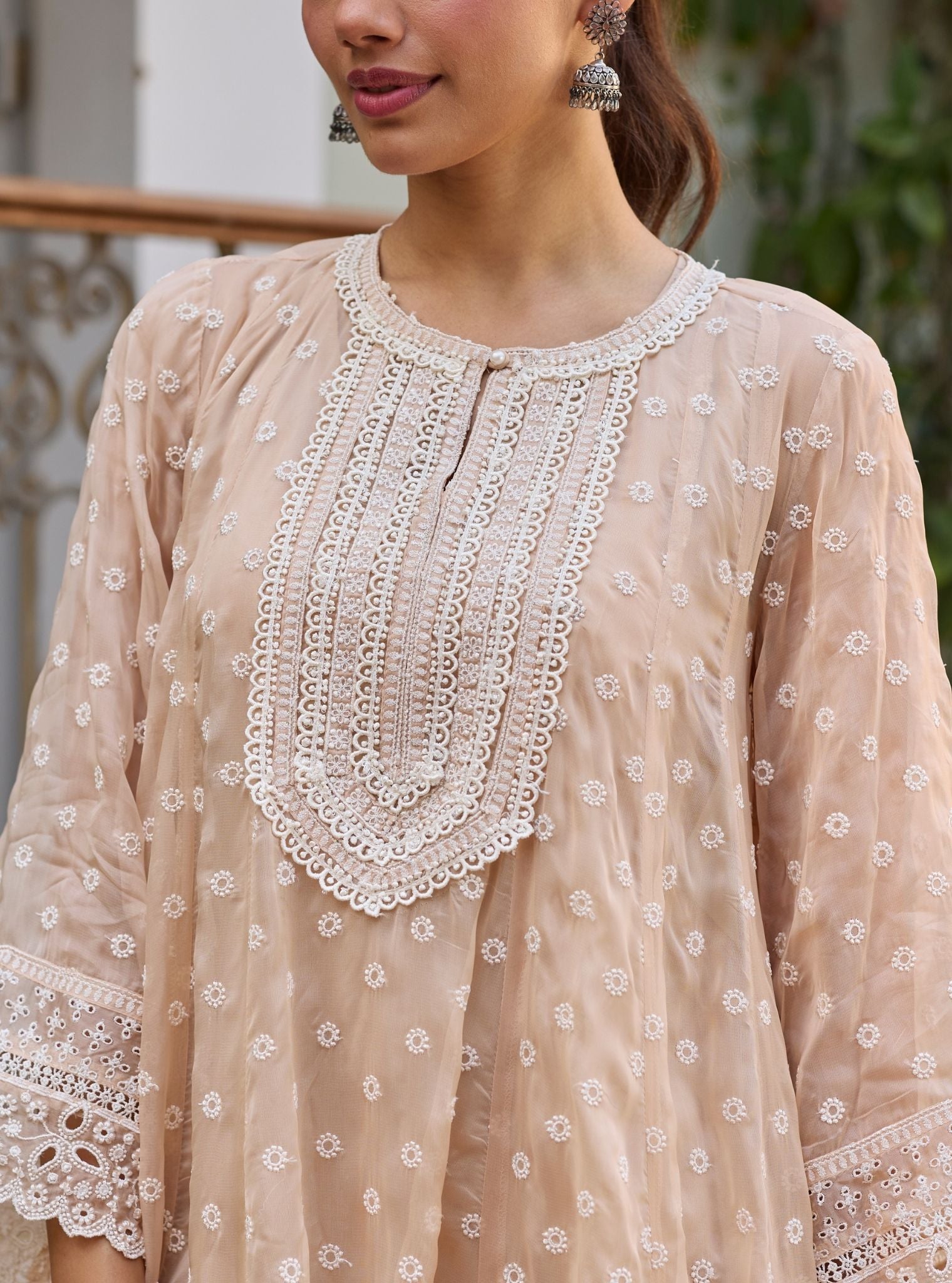 Hena Organza Biege Anarkali Set